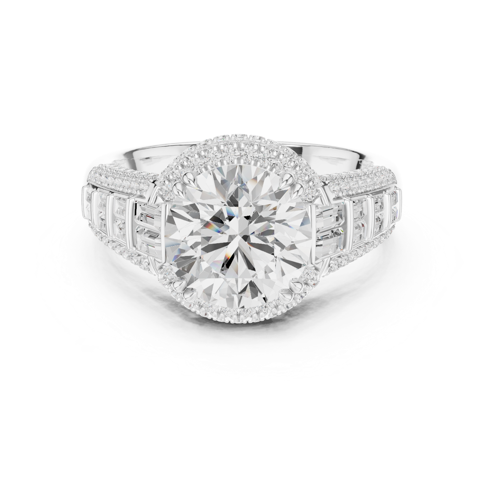 Gold Ring, Round center stone, White Gold, view 4