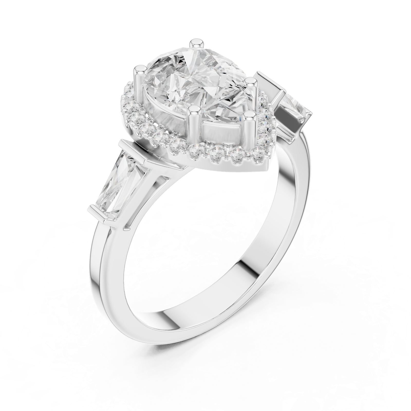 Gold Ring DDLR-342, Pear center stone, White Gold, view 2