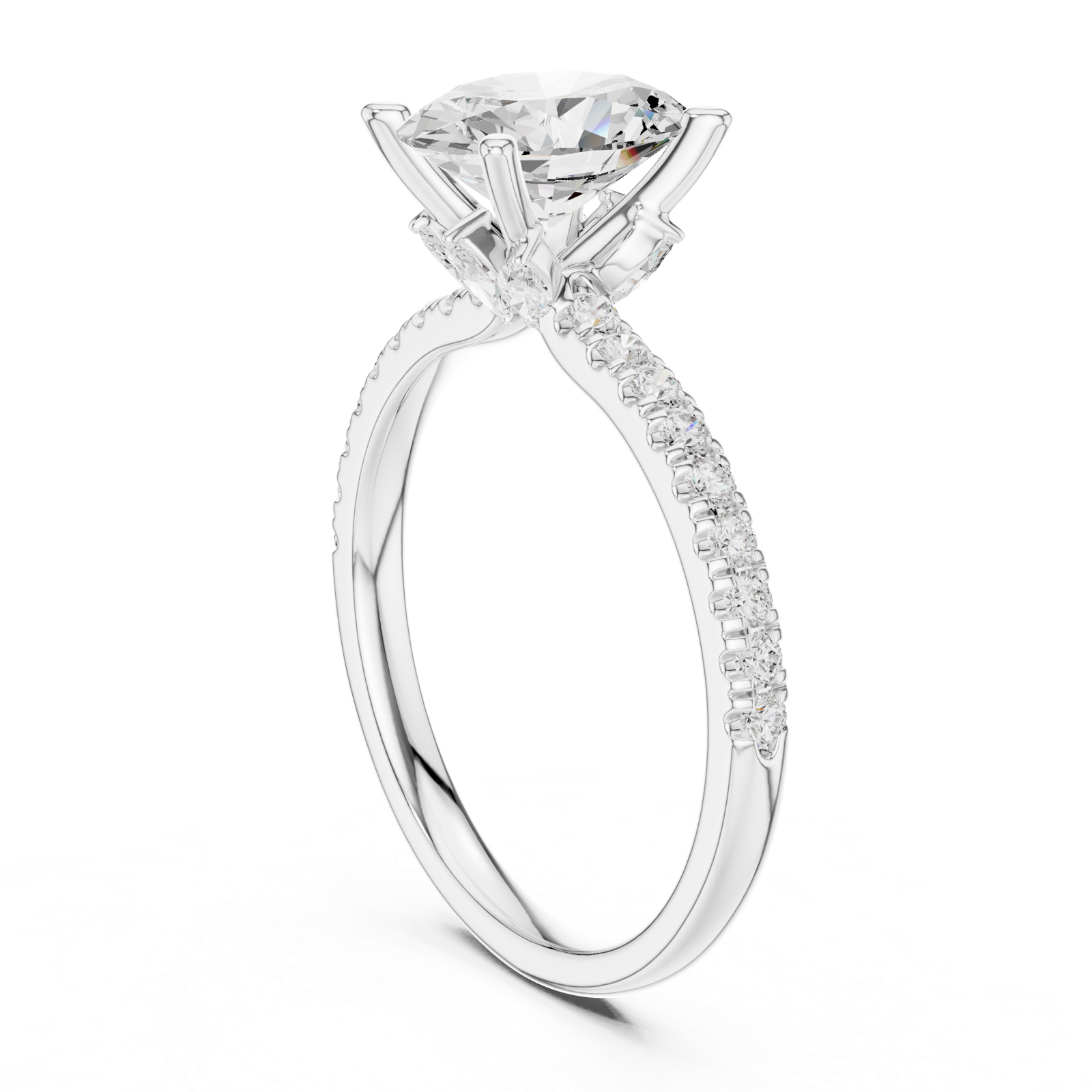 Gold Ring DDLR-256, Oval center stone, White Gold, view 1
