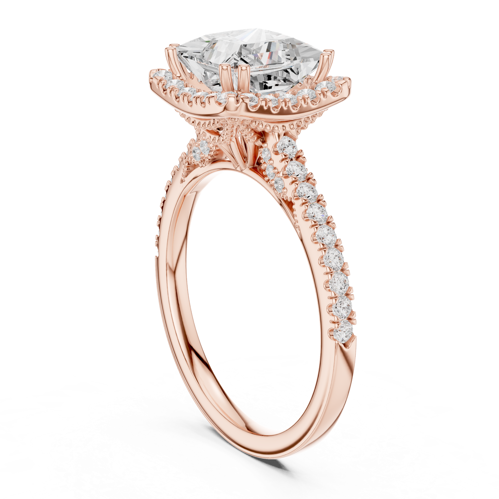 Gold Ring DDLR-255, Princess center stone, Rose Gold, view 1