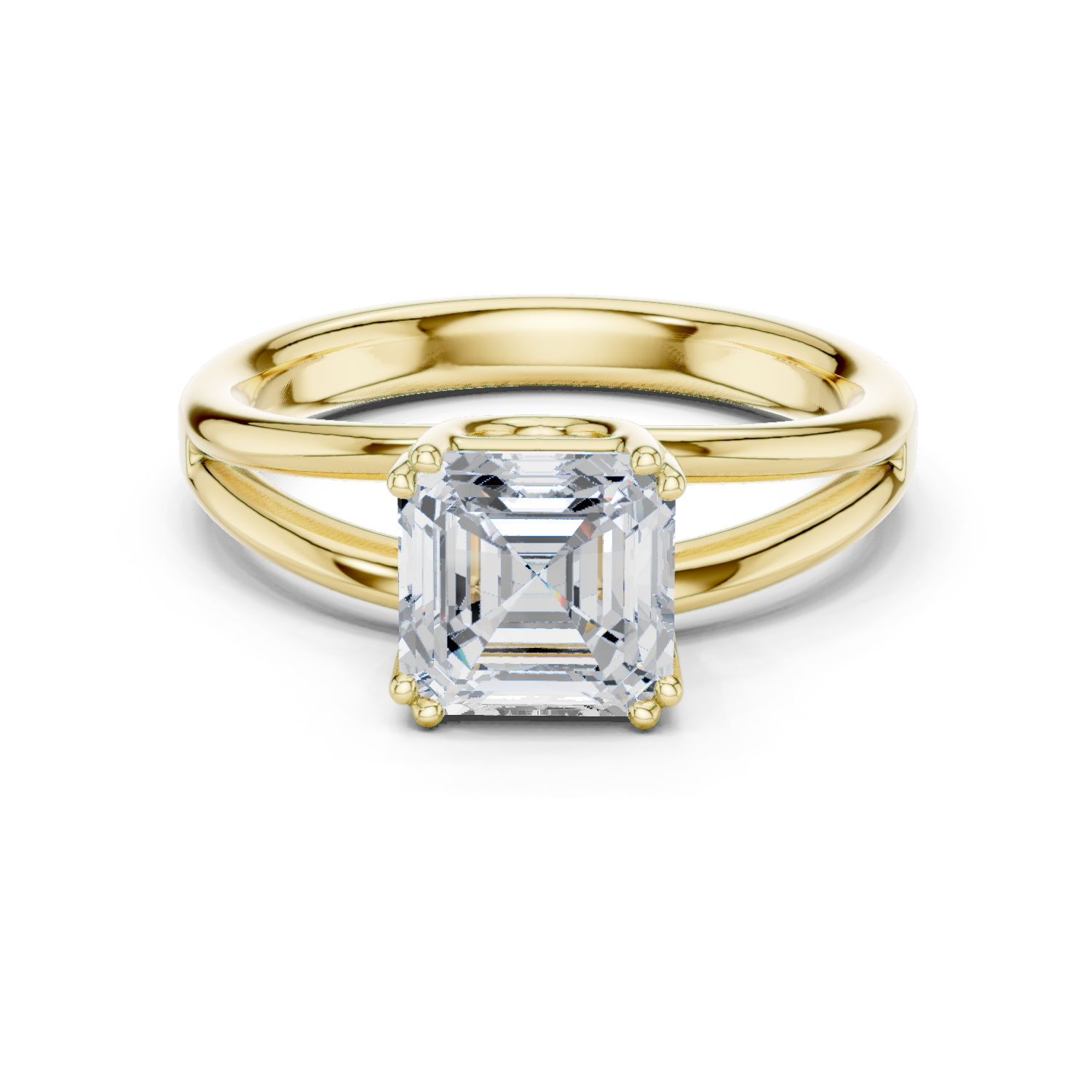 Gold Jewelry L36-7, Asscher center stone, Yellow Gold