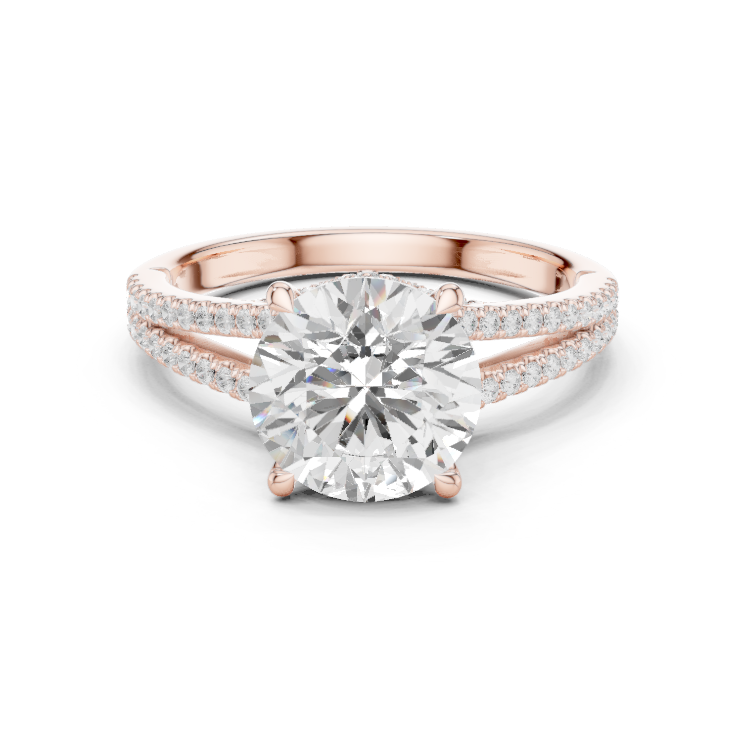 Gold Ring DDLR-252, Round center stone, Rose Gold