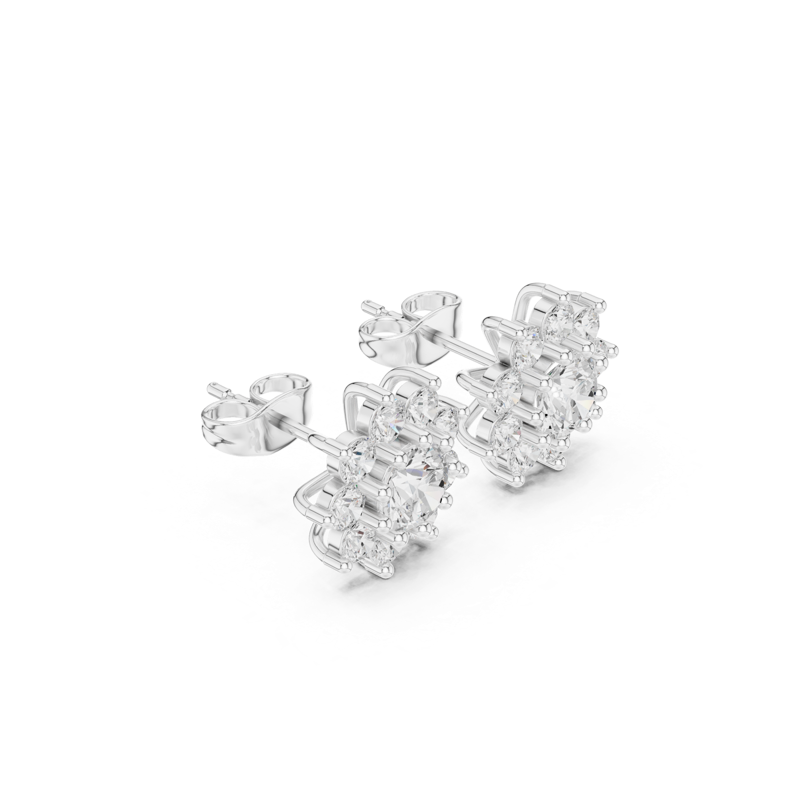14K Solid Gold Lab Diamond Flower Cluster Earrings, White Gold, view 1