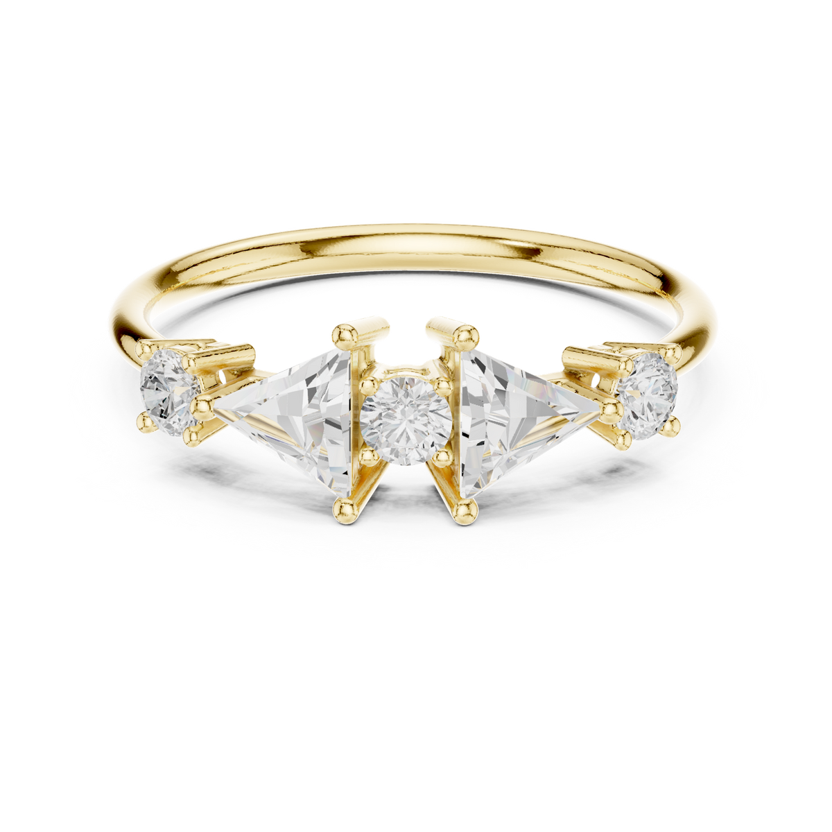 14K Solid Gold Lab Diamond Three-Stone Ring, Yellow Gold