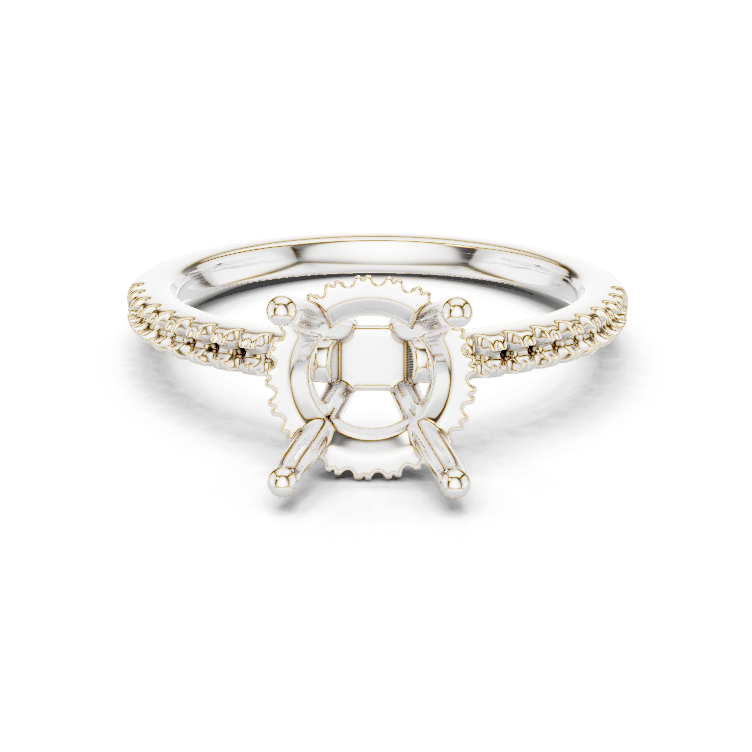 Gold Ring DDLR-177, Round center stone, White Gold