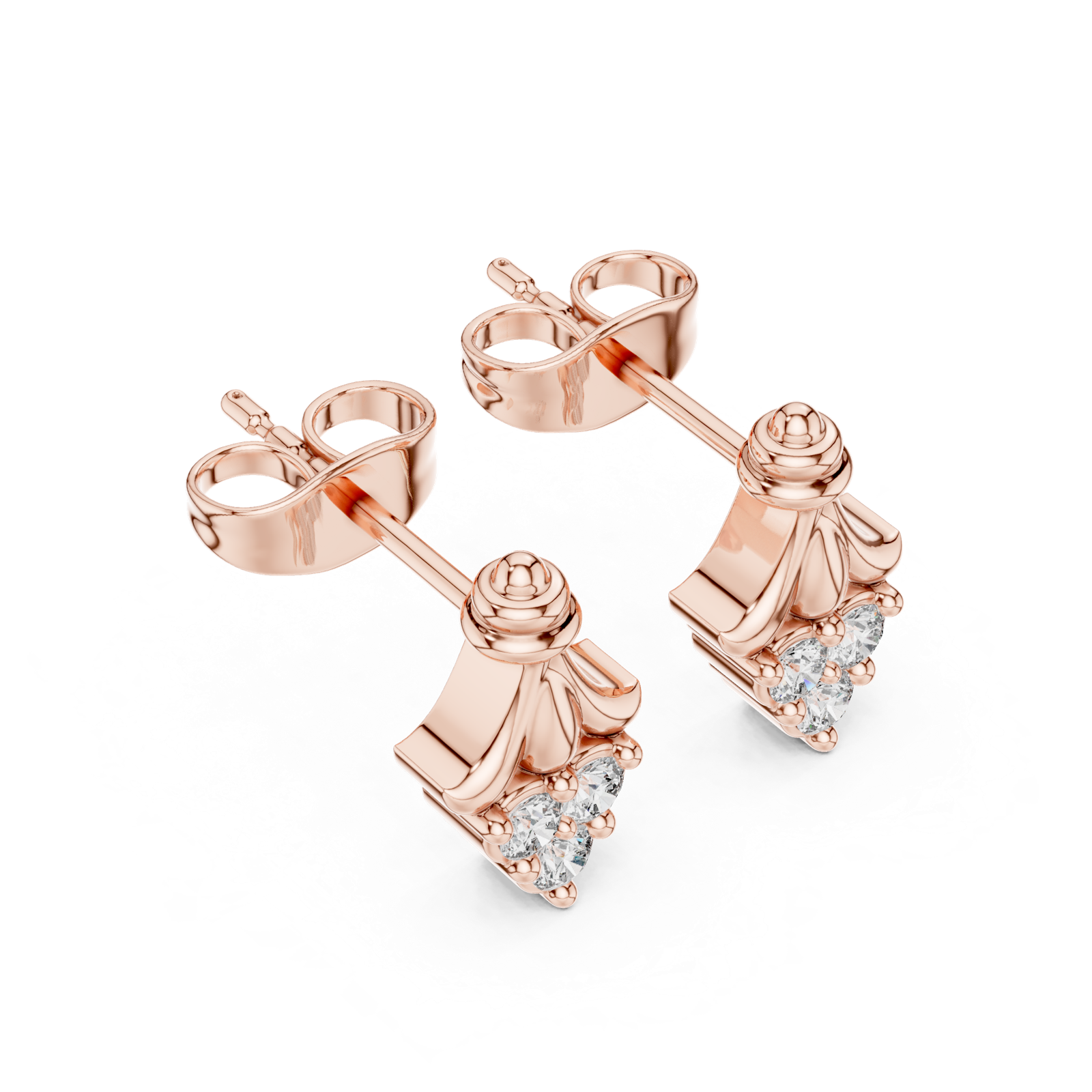 14K Solid Gold Lab Diamond Leaf Cluster Earrings, Rose Gold, view 2