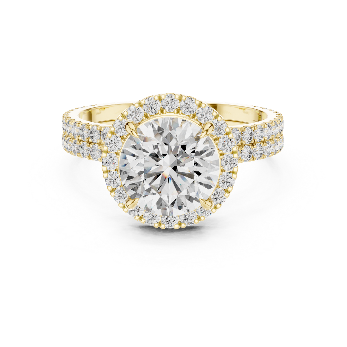 14K Solid Gold Lab Diamond Halo Ring, Yellow Gold