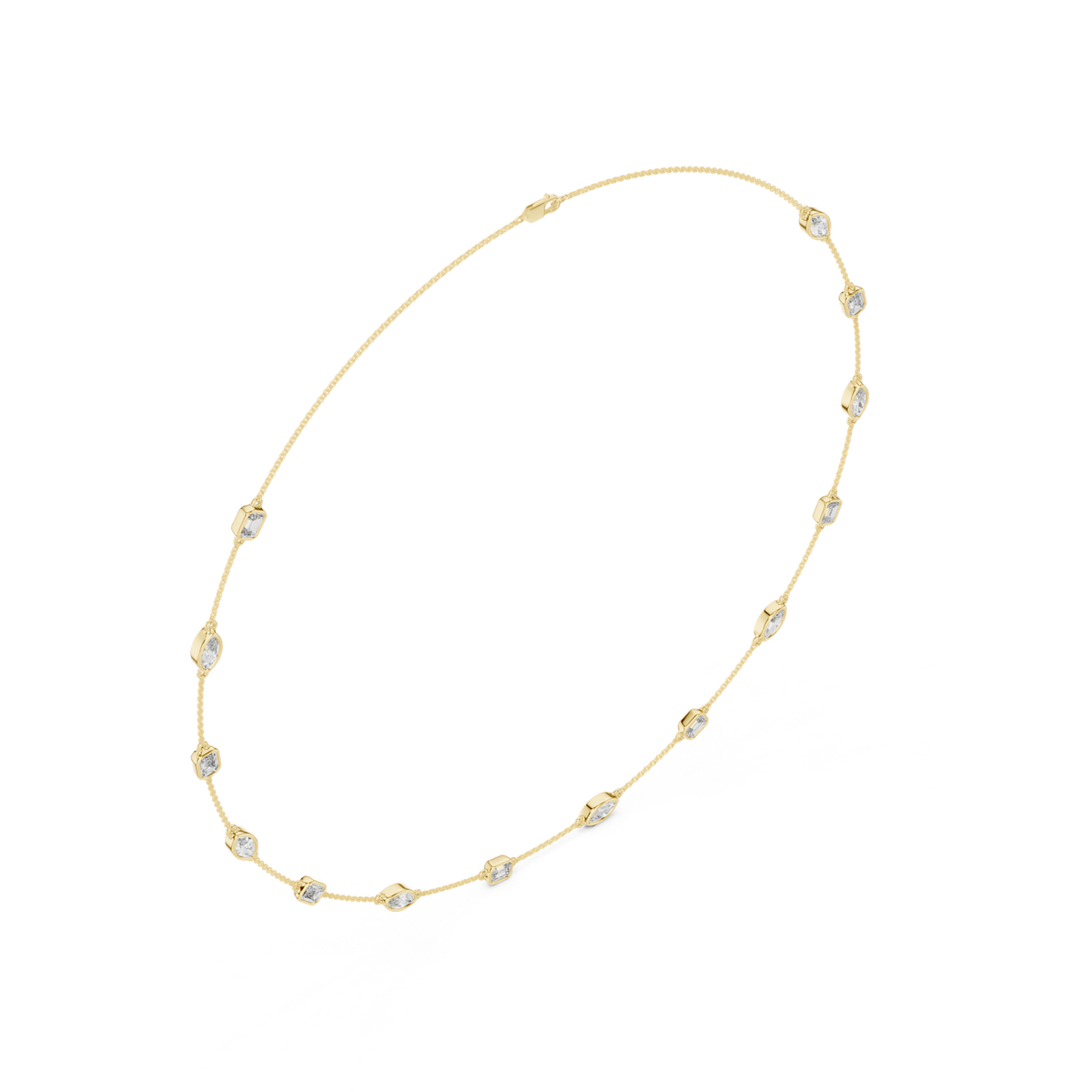 14K Solid Gold Lab Diamond Tennis Necklace, Yellow Gold