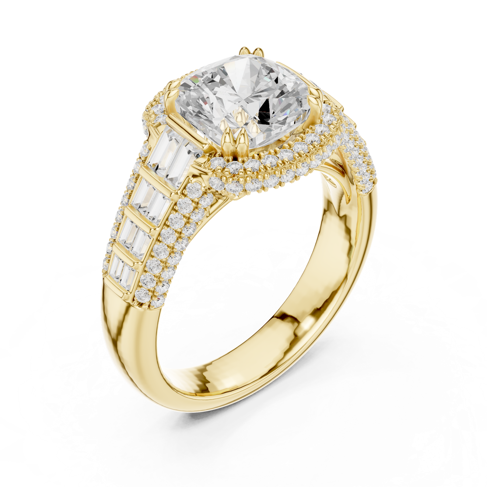 Gold Ring, Cushion center stone, Yellow Gold, view 2