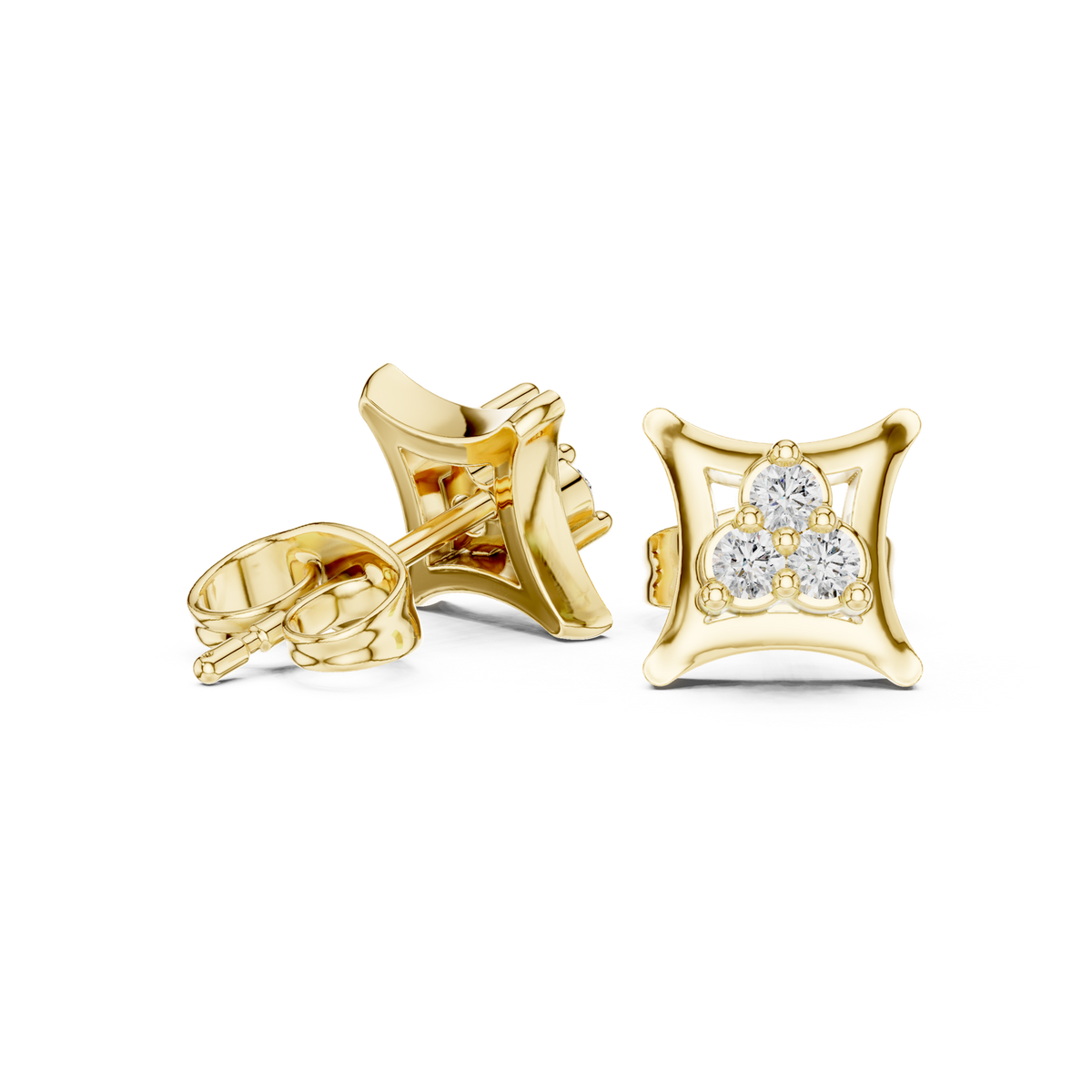 14K Solid Gold Lab Diamond Cluster Earrings, Yellow Gold, view 1