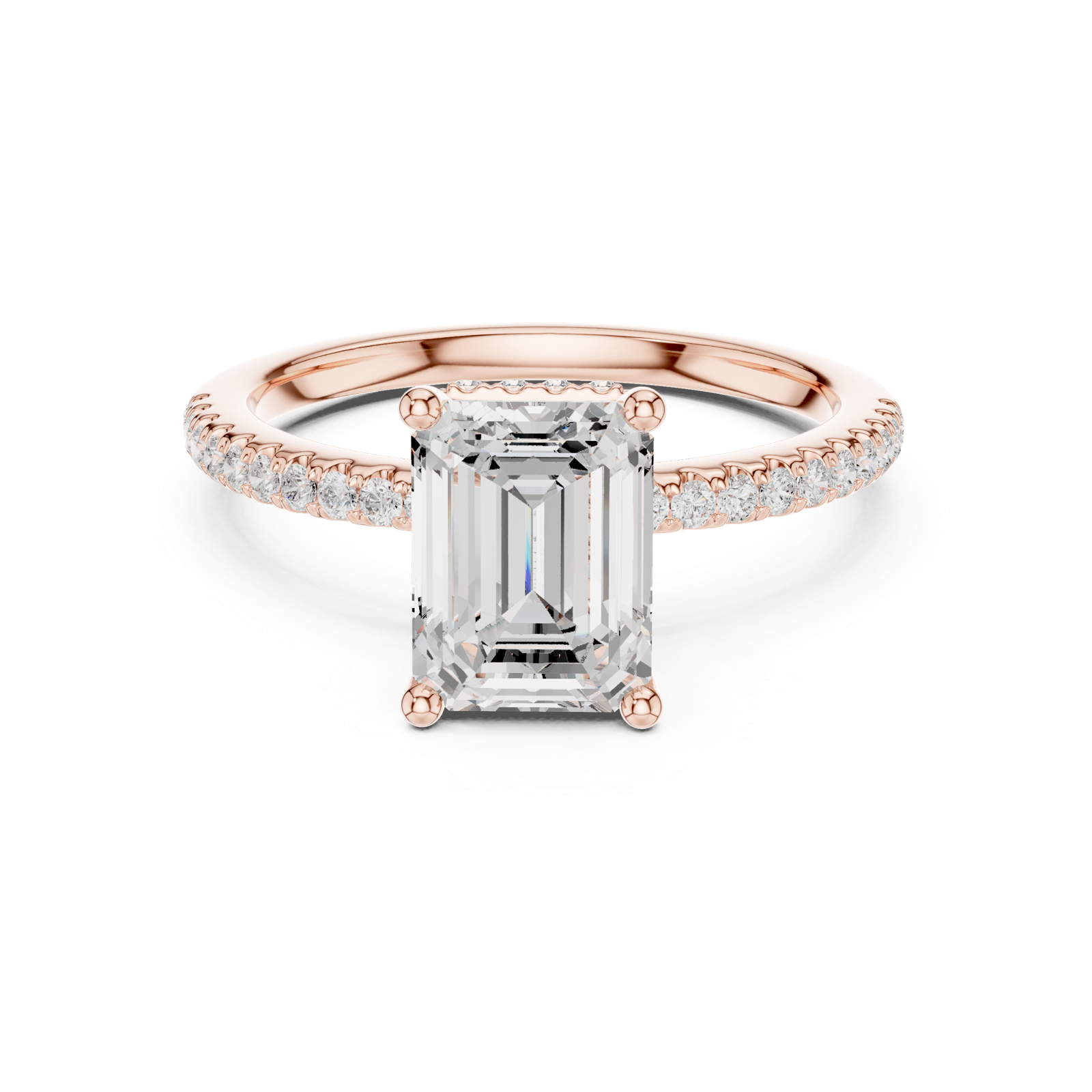 Gold Ring DDLR-177, Emerald center stone, Rose Gold, view 4