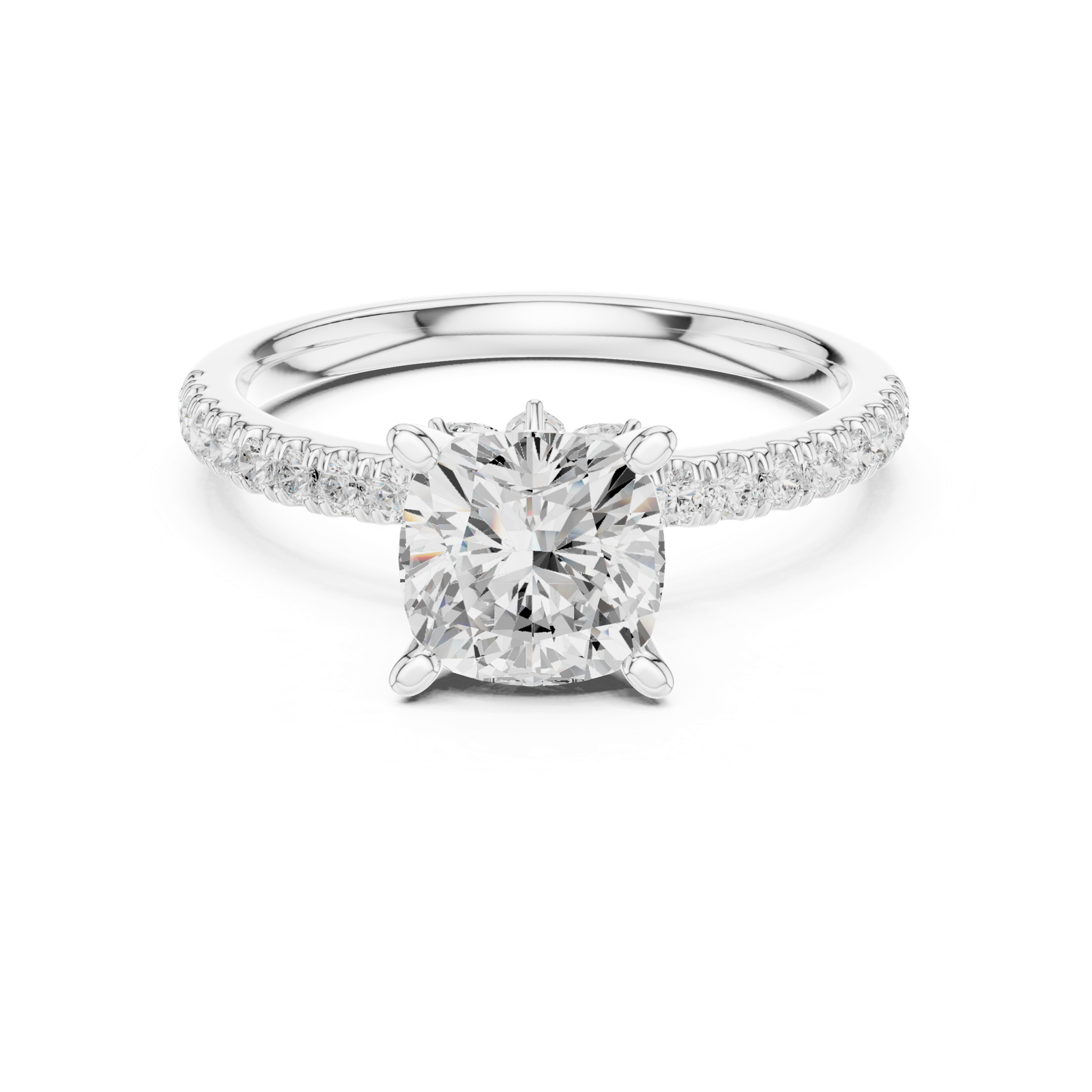 Gold Ring, Cushion center stone, White Gold, view 4