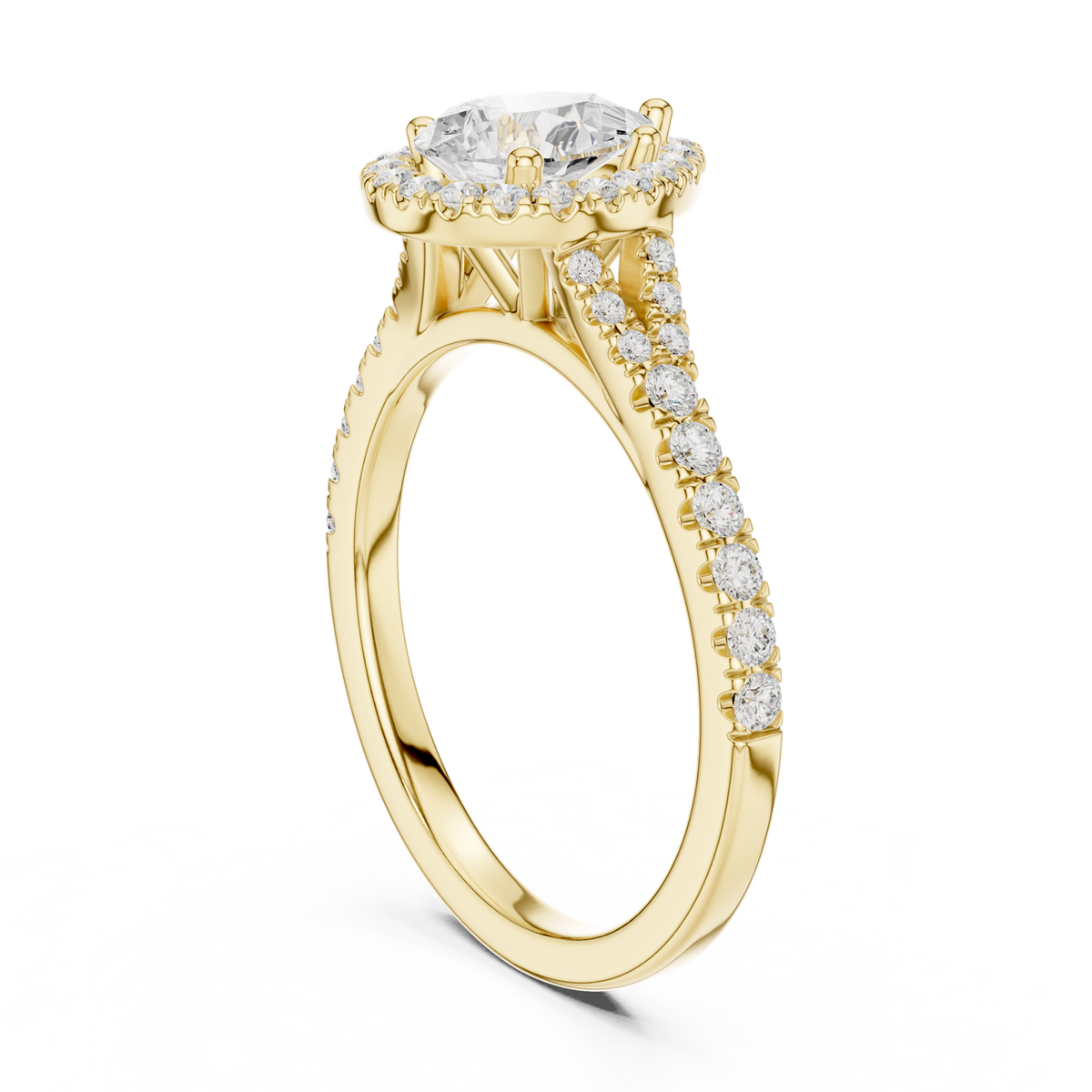 14K Solid Gold Lab Diamond Halo Ring, Yellow Gold, view 1