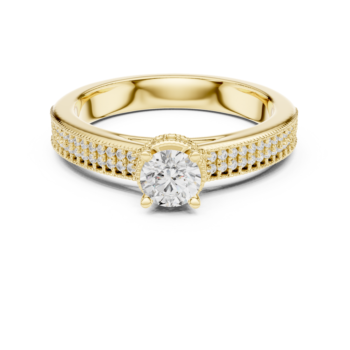 14K Solid Gold Lab Diamond Solitaire Ring, Yellow Gold