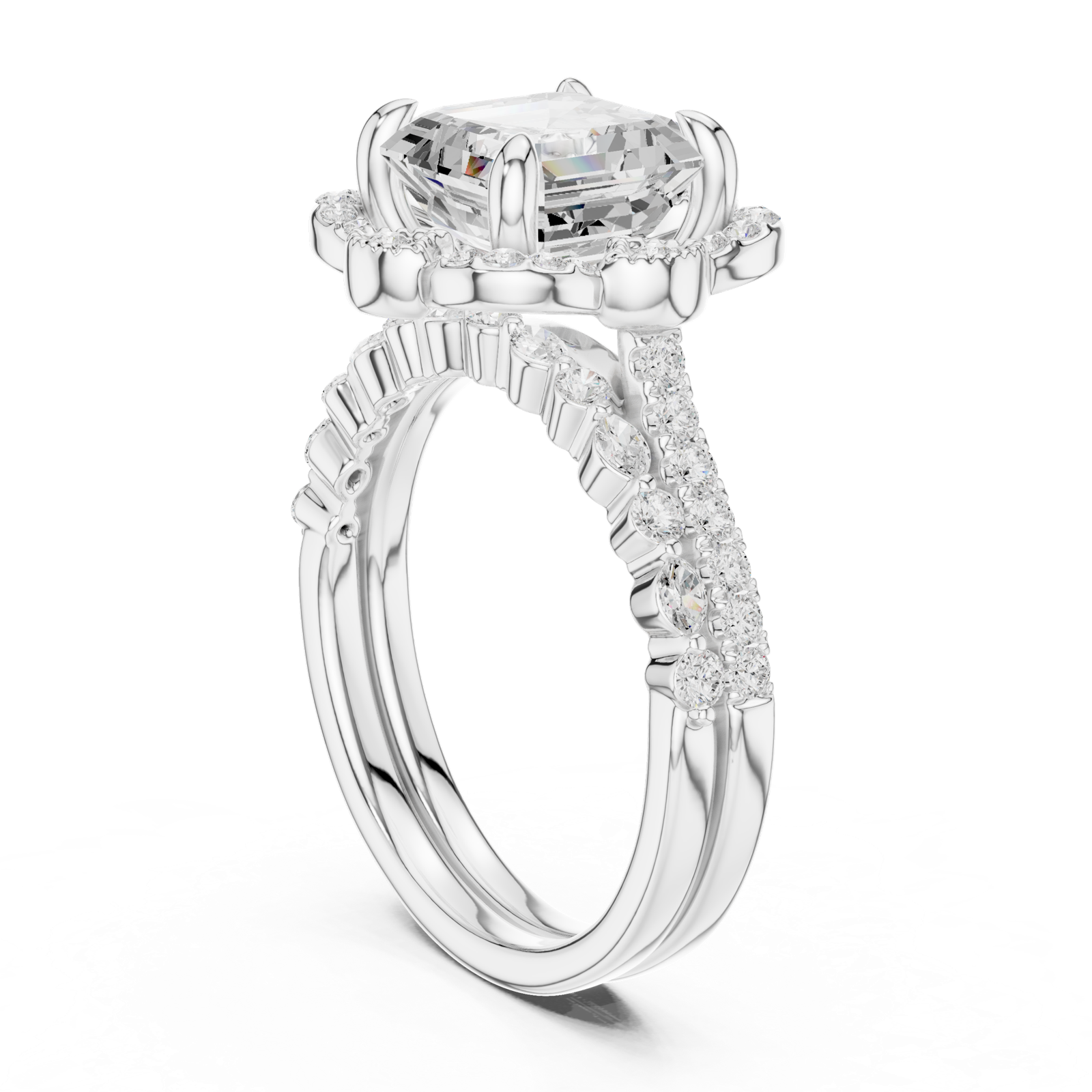 Gold Ring, Asscher center stone, White Gold, view 1