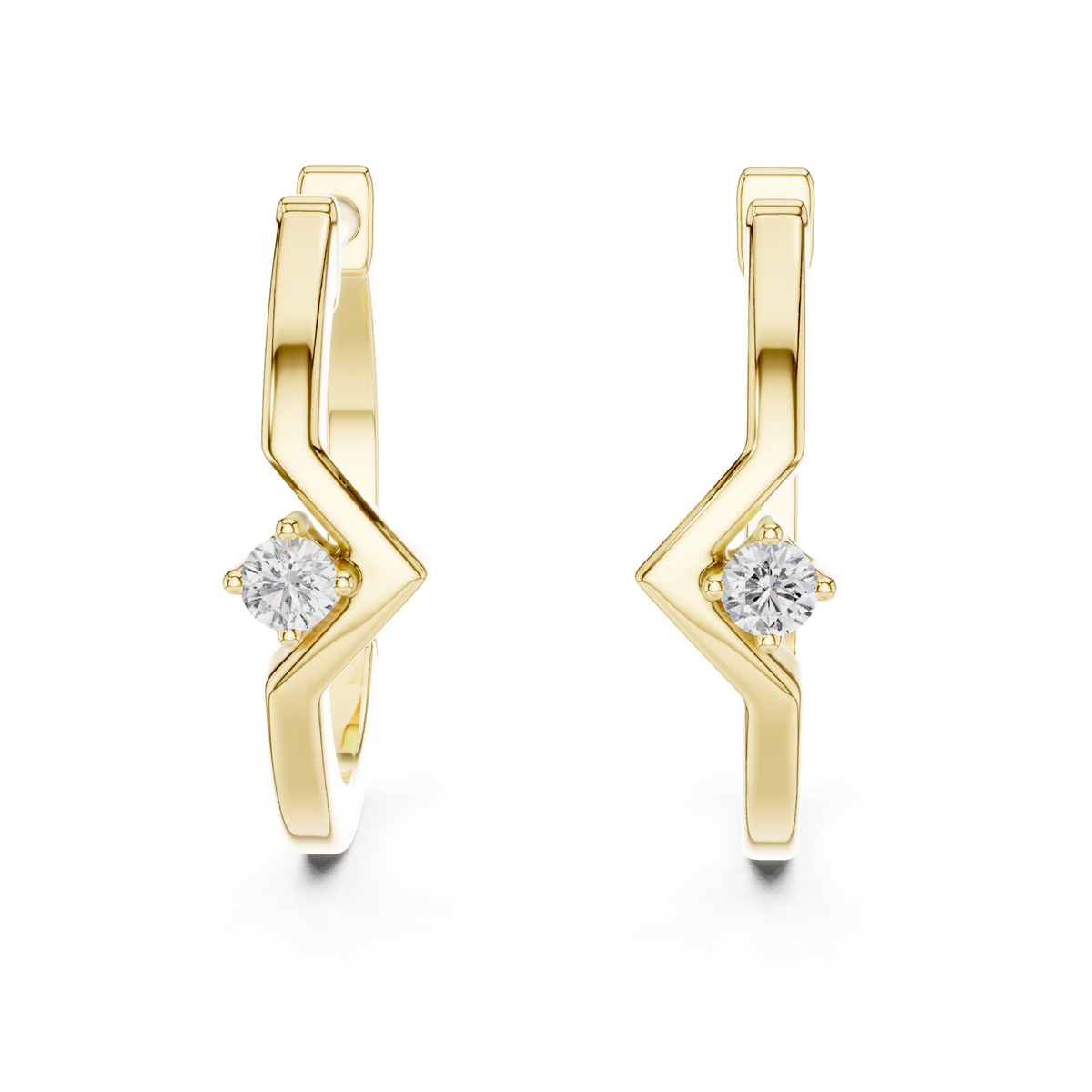 14K Solid Gold Lab Diamond Huggie Earrings, Yellow Gold, view 1