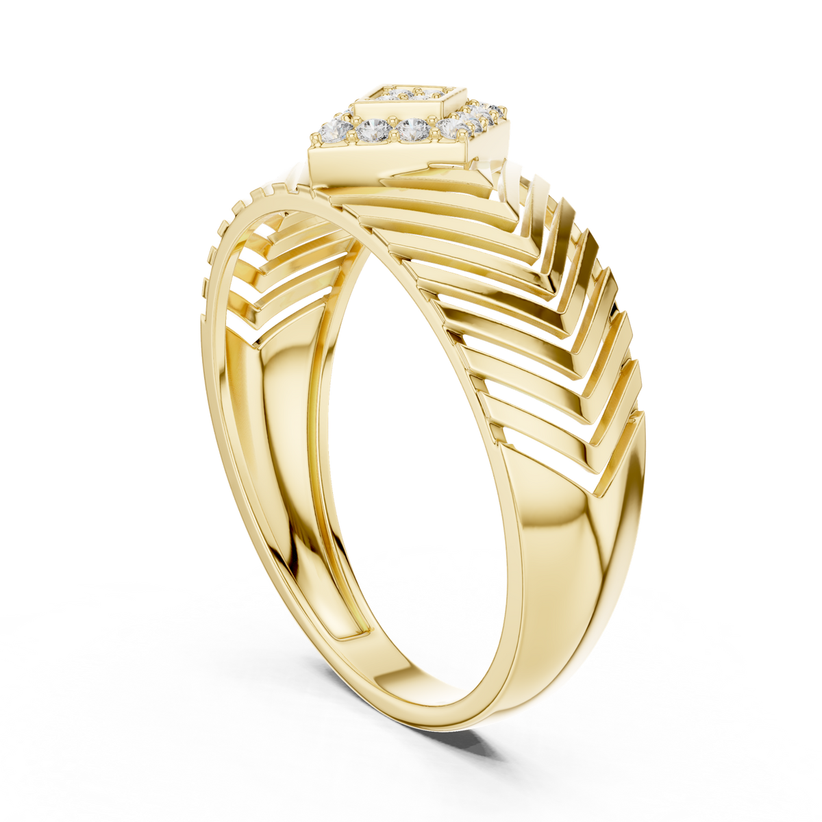 14K Solid Gold Lab Diamond Signet Ring, Yellow Gold, view 1