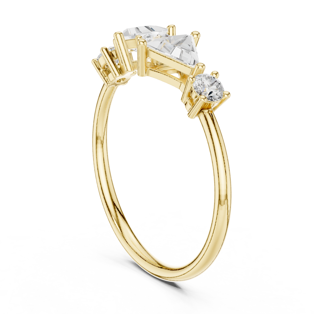 14K Solid Gold Lab Diamond Three-Stone Ring, Yellow Gold, view 1