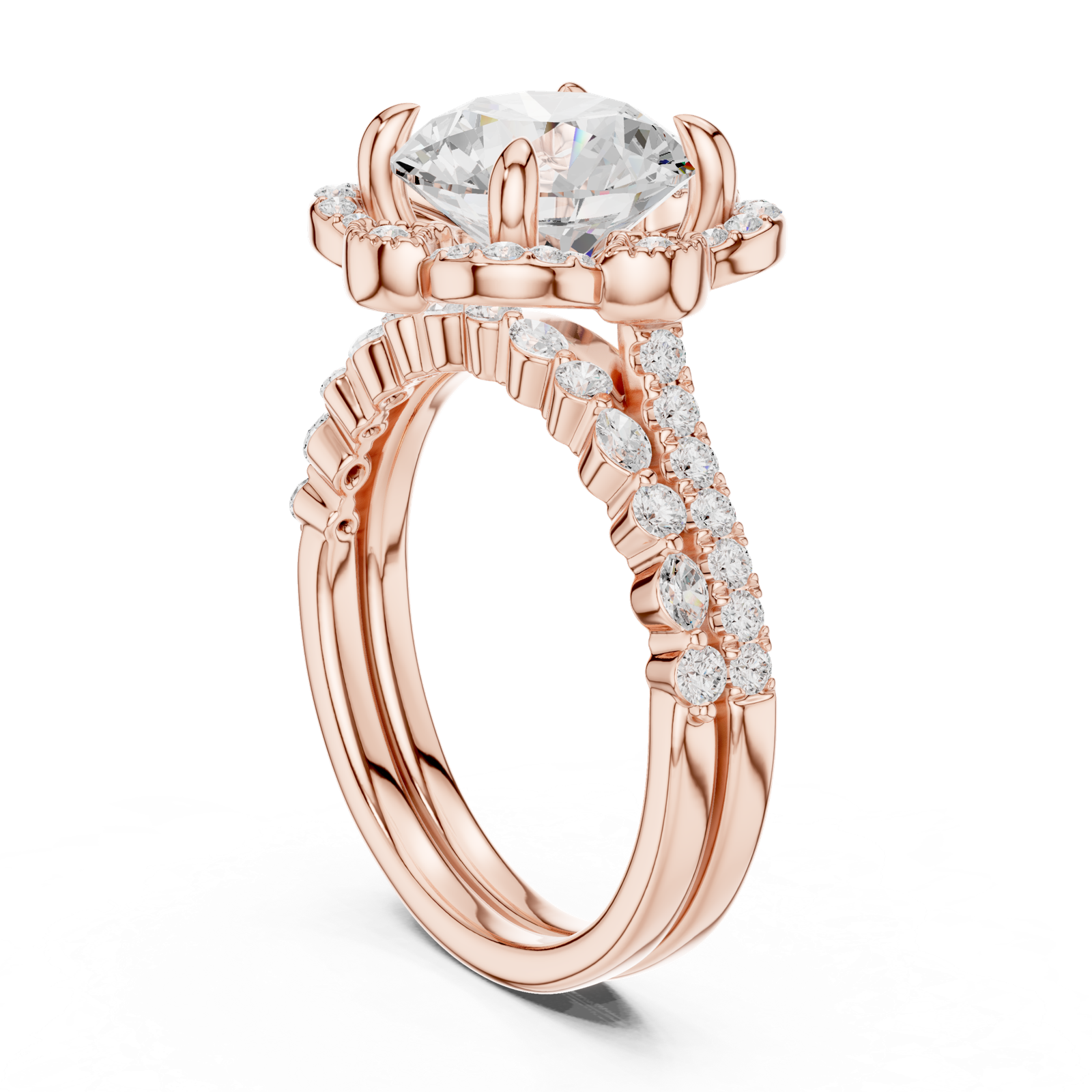 Gold Ring DDLR-442, Round center stone, Rose Gold, view 1