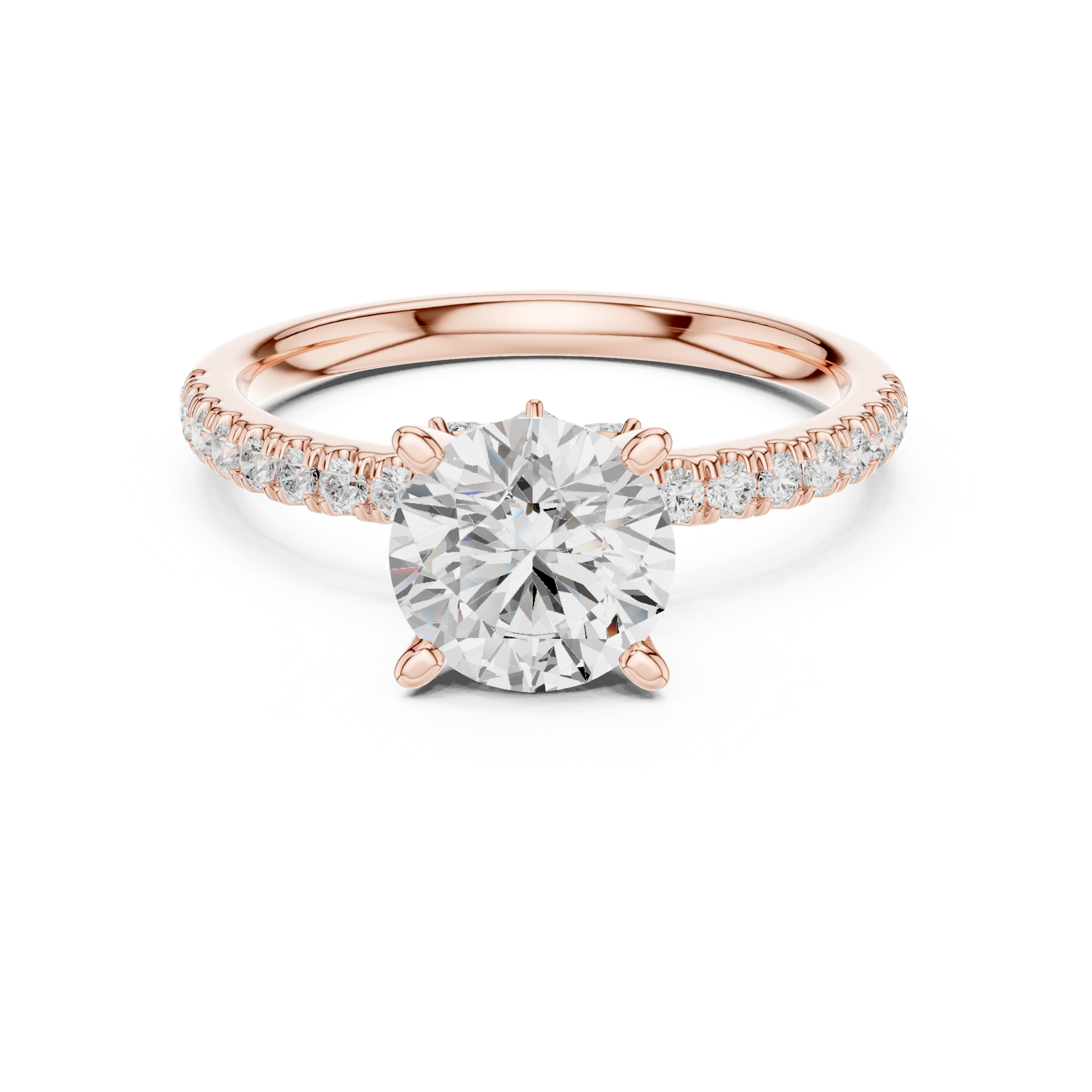 Gold Ring DDLR-256, Round center stone, Rose Gold, view 4