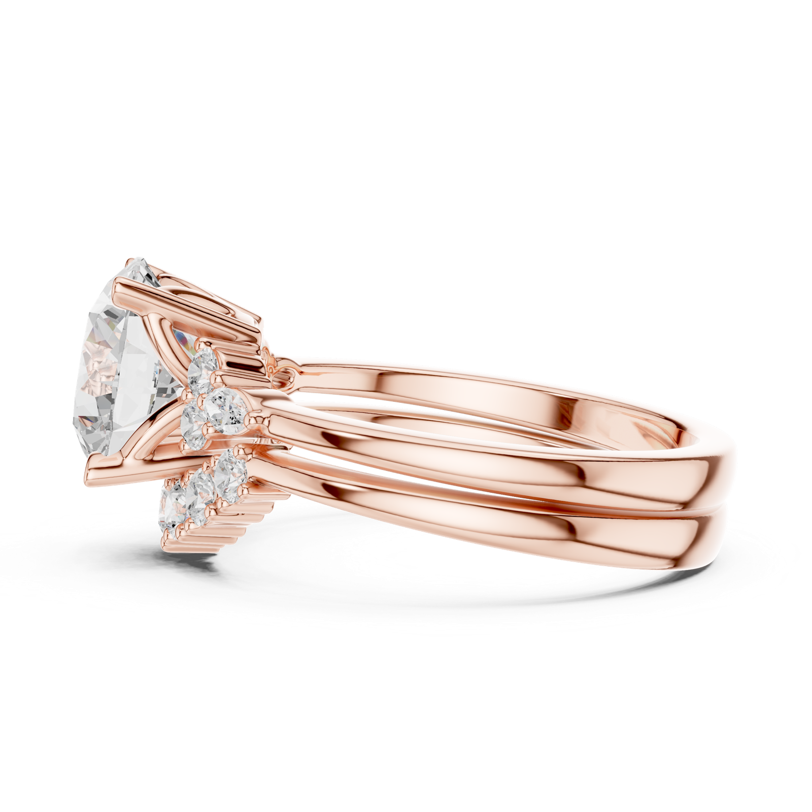 Gold Ring DDLR-440, Round center stone, Rose Gold, view 3