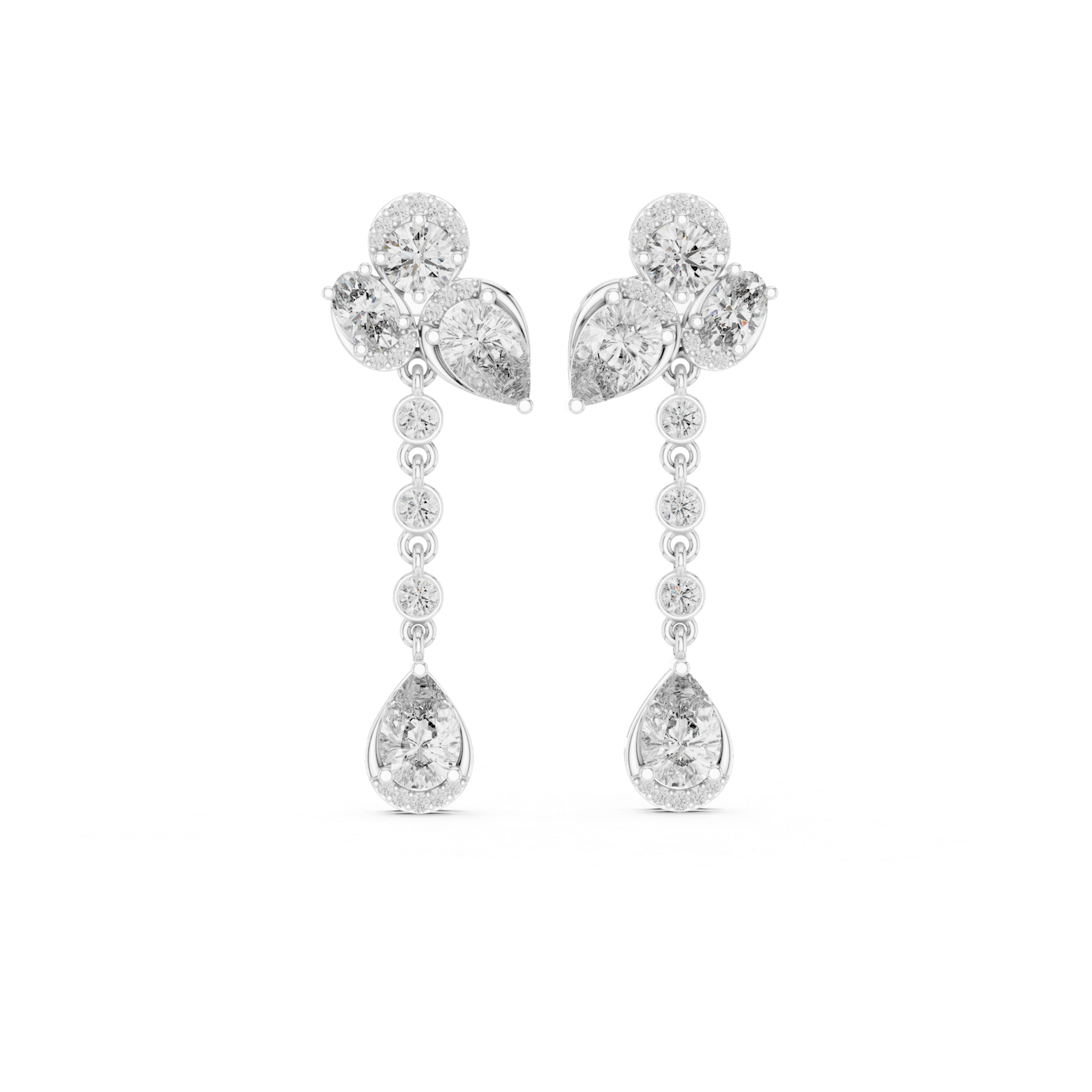 14K Solid Gold Lab Diamond Drop Earrings, White Gold