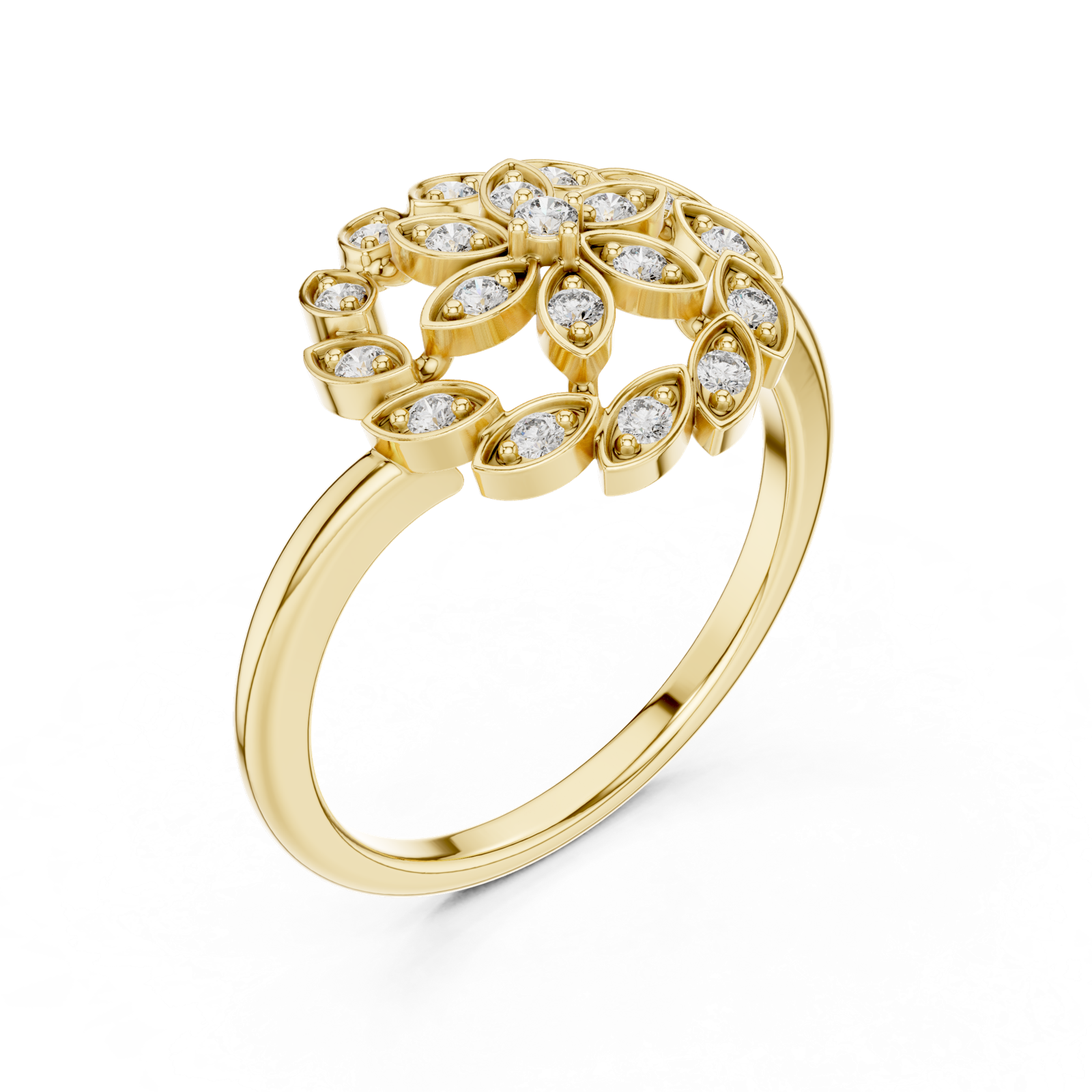 14K Solid Gold Lab Diamond Flower Cluster Ring, Yellow Gold, view 2