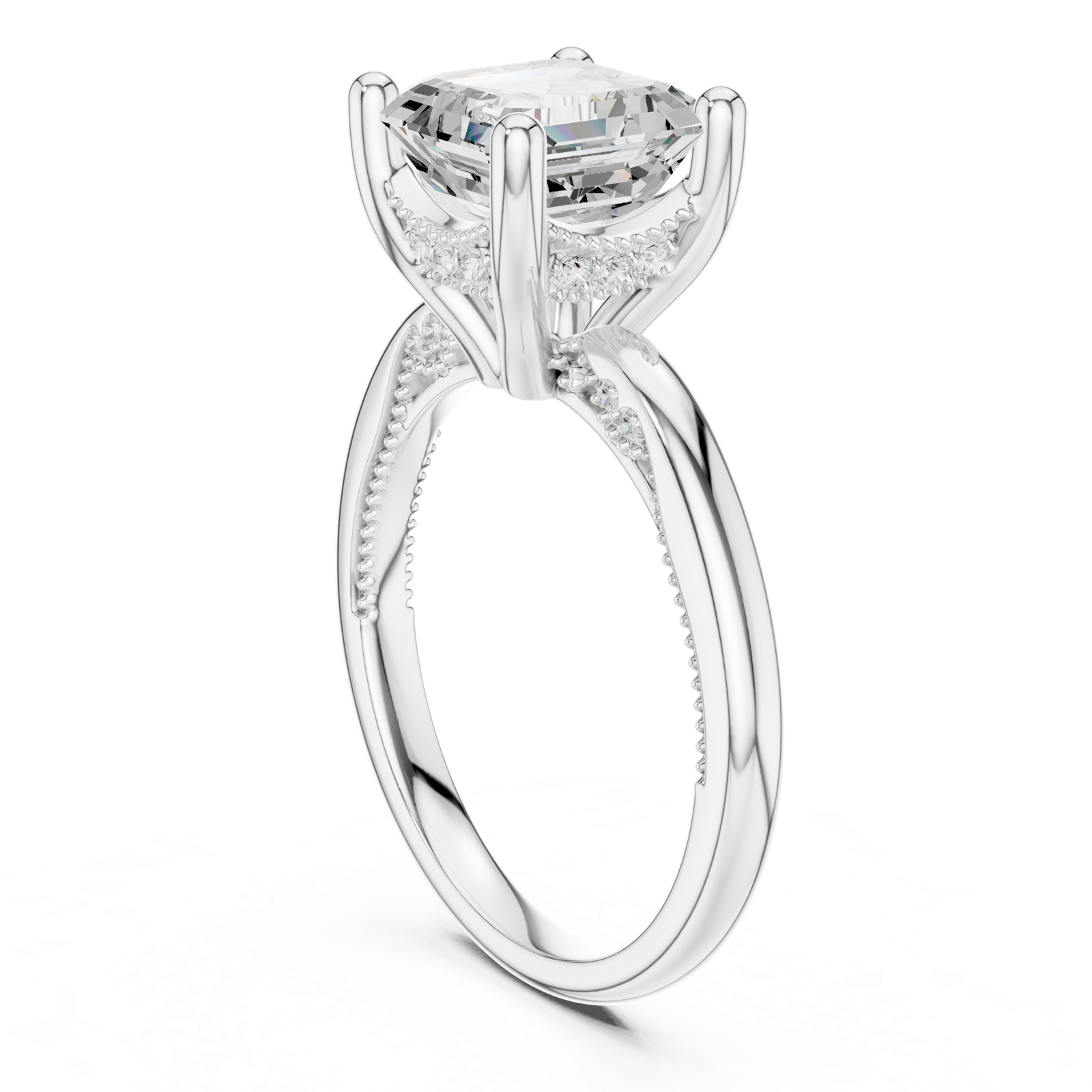 Gold Ring, Asscher center stone, White Gold, view 1
