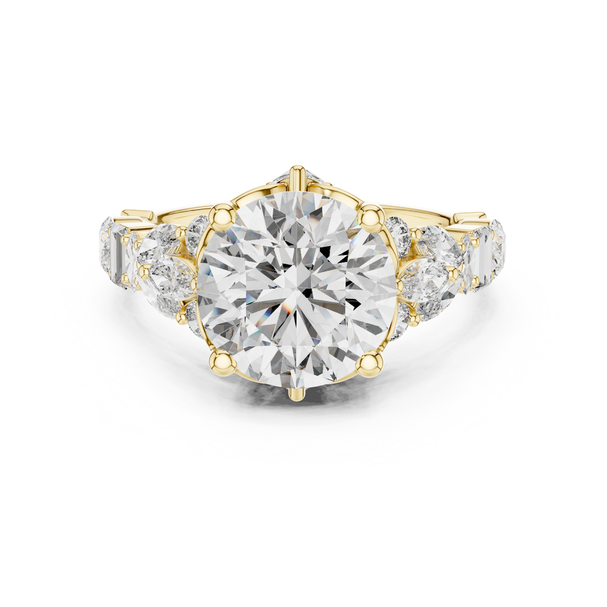 14K Solid Gold Lab Diamond Halo Ring, Yellow Gold