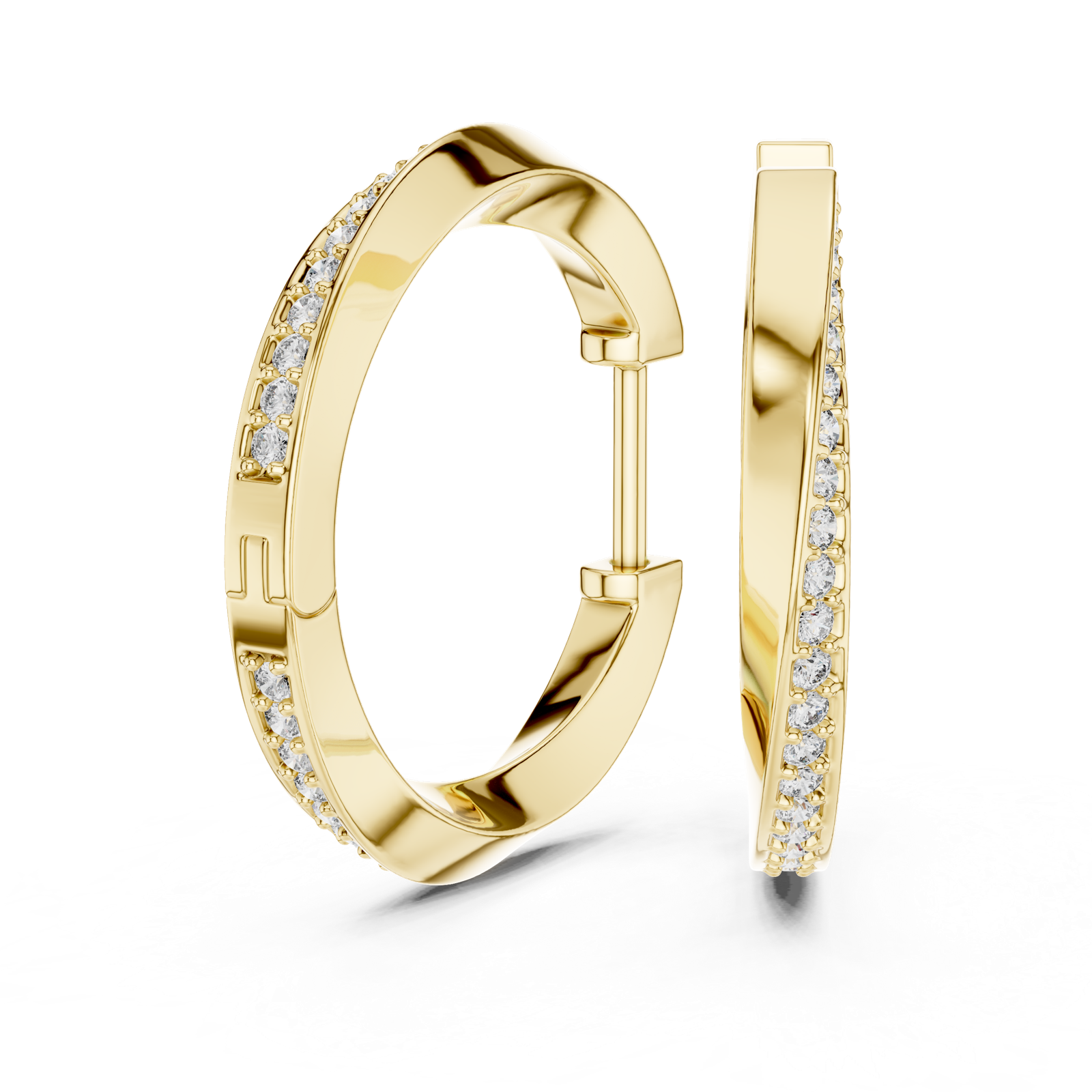 14K Solid Gold Lab Diamond Huggie Earrings, Yellow Gold, view 1