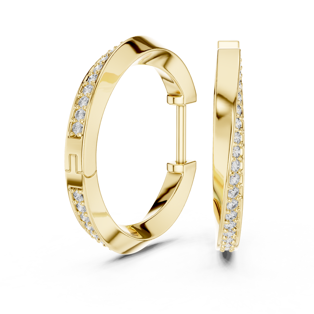 14K Solid Gold Lab Diamond Huggie Earrings, Yellow Gold, view 1