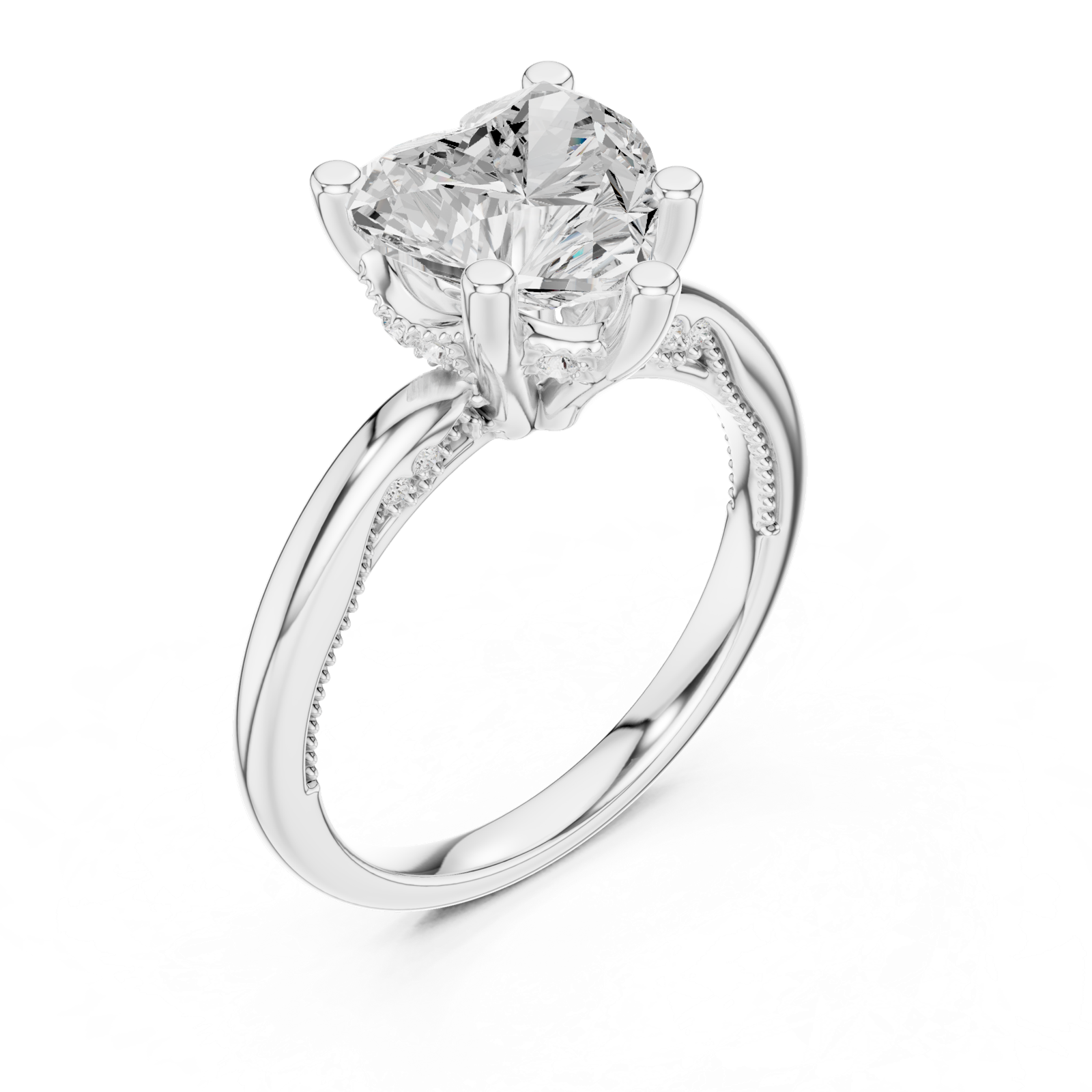 Gold Ring DDLR-175, Heart center stone, White Gold, view 2