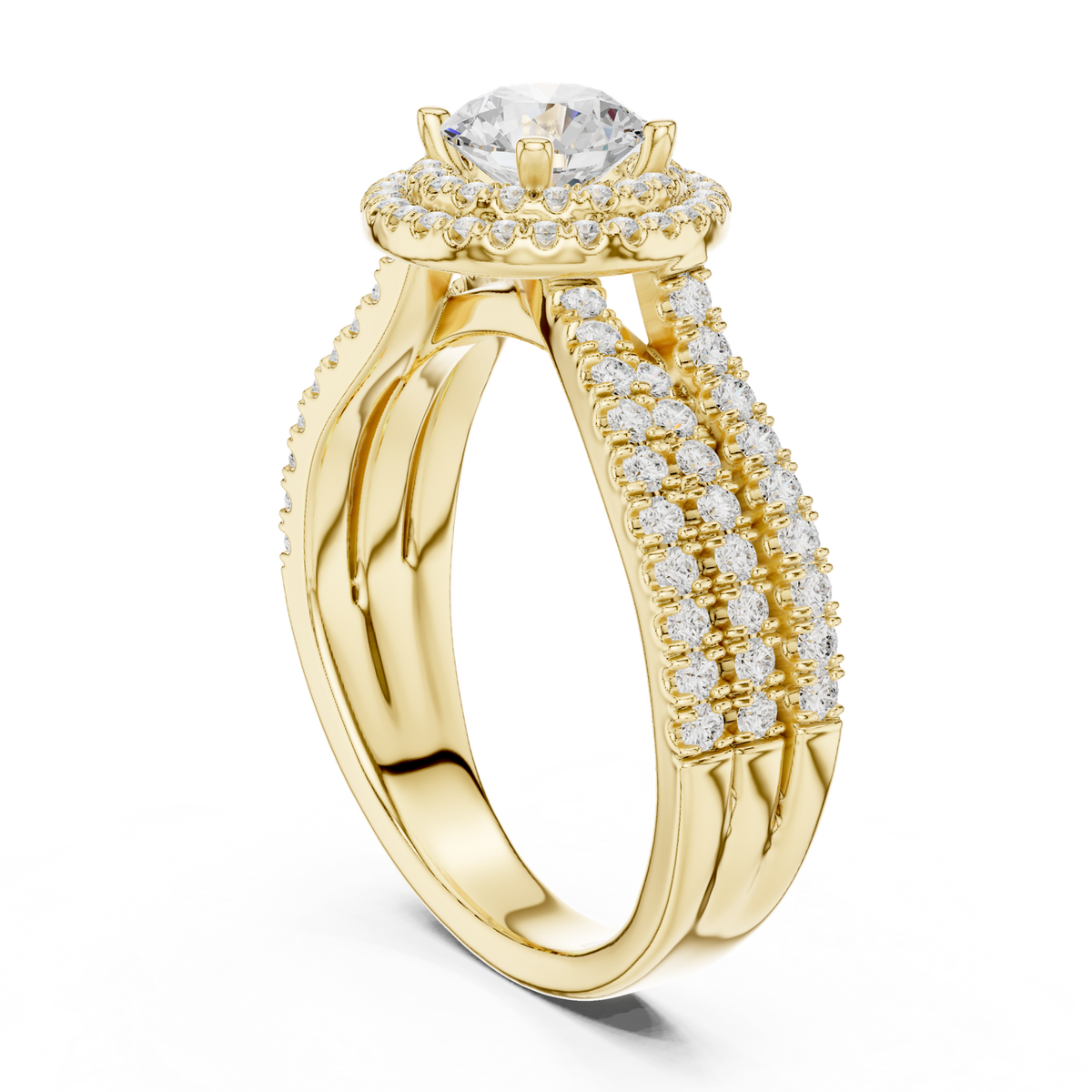 14K Solid Gold Lab Diamond Halo Ring, Yellow Gold, view 1