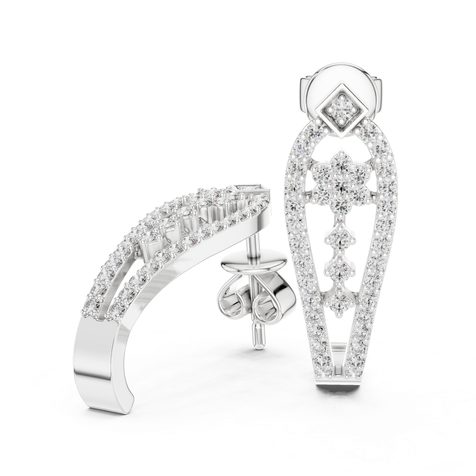 Gold Earrings L03-28, White Gold, view 1