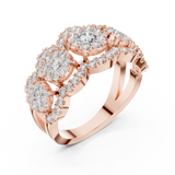 14K Solid Gold Lab Diamond Three-Stone Ring, Rose Gold, view 2
