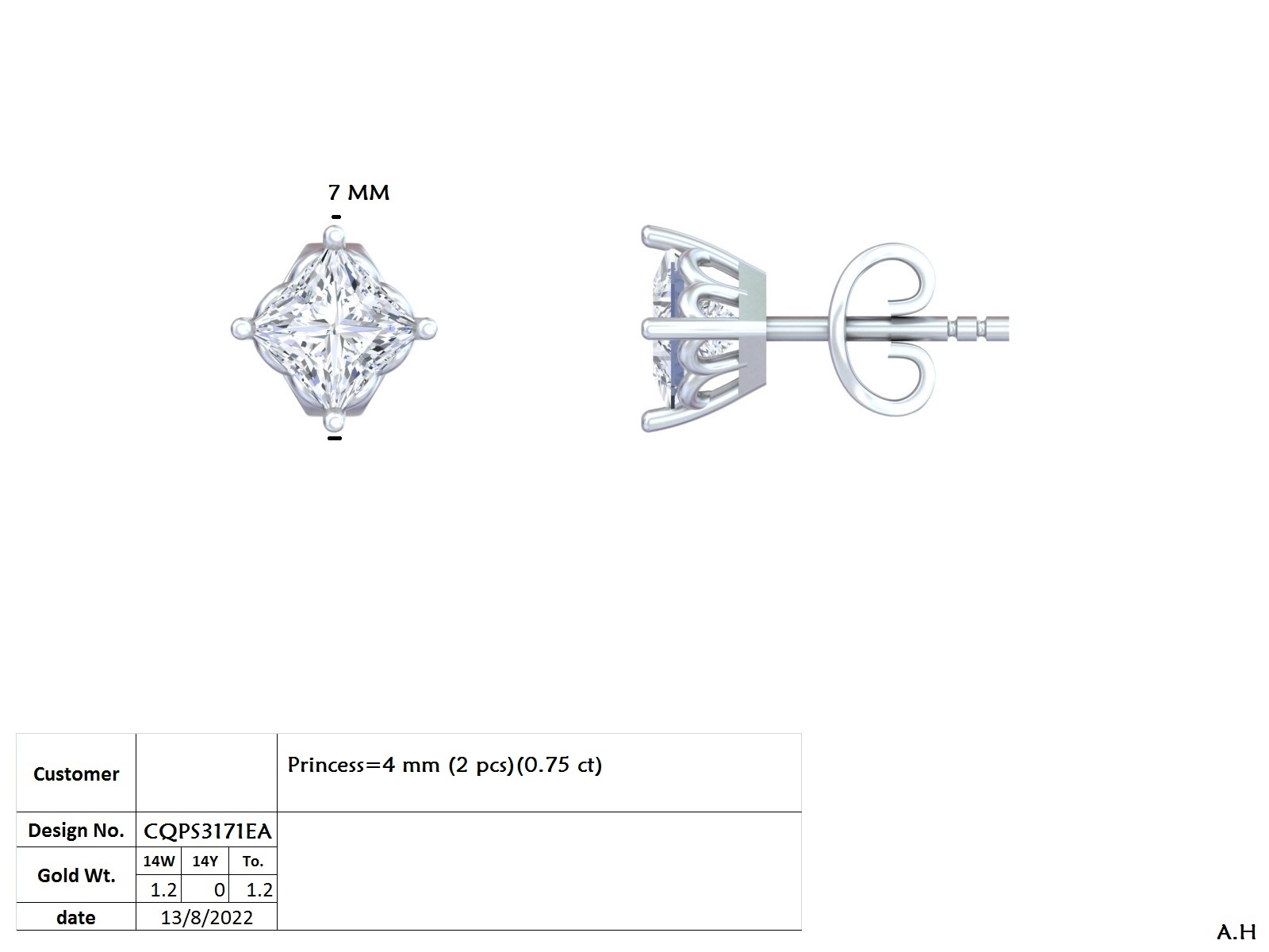14K Solid Gold Lab Diamond Stud Earrings, Yellow Gold, view 50