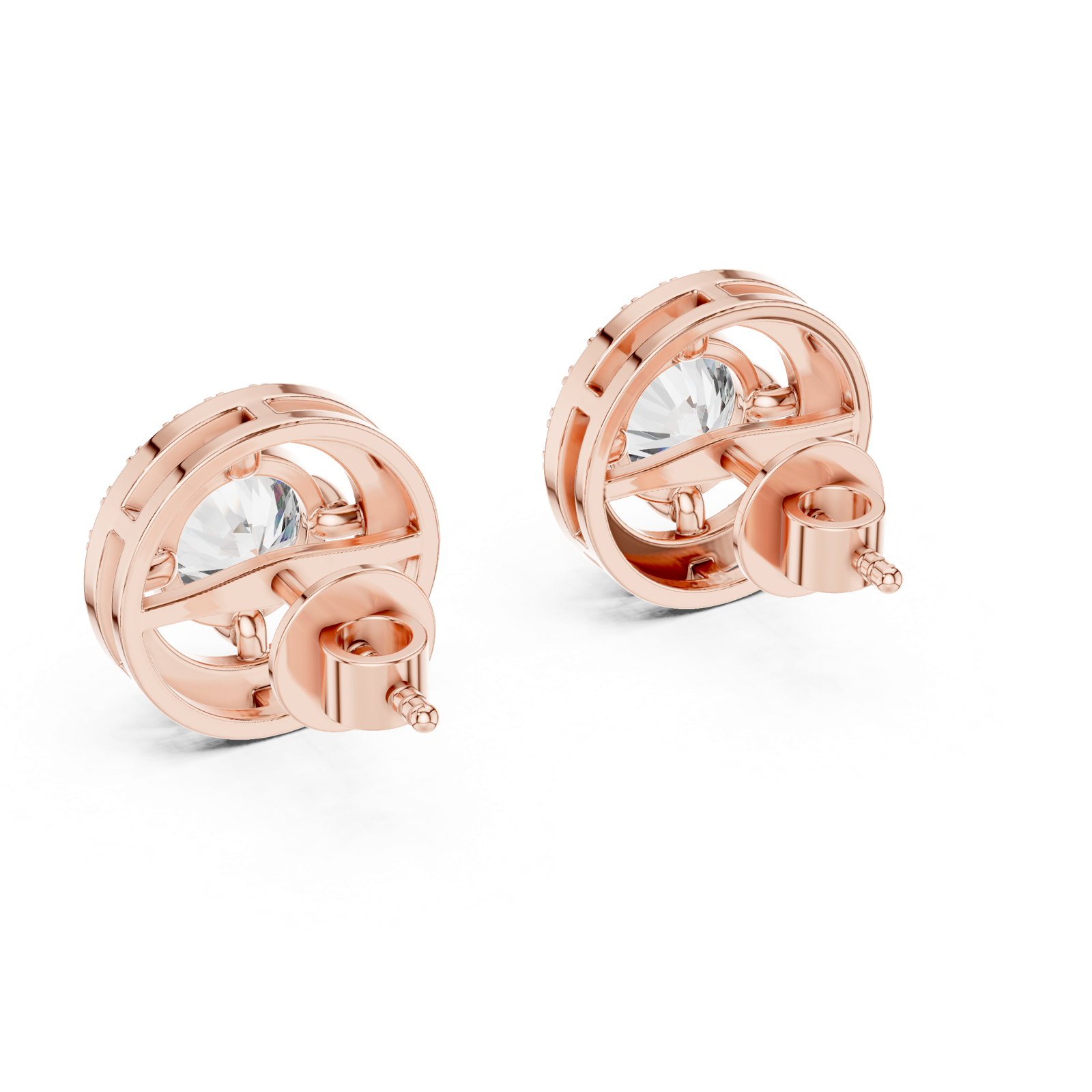 14K Solid Gold Lab Diamond Halo Earrings, Rose Gold, view 3