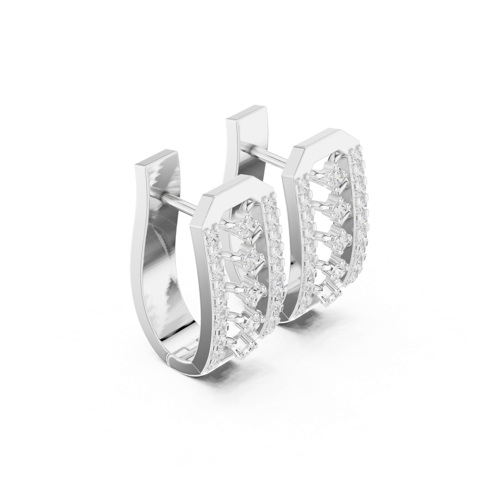14K Solid Gold Lab Diamond Cluster Earrings, White Gold, view 1