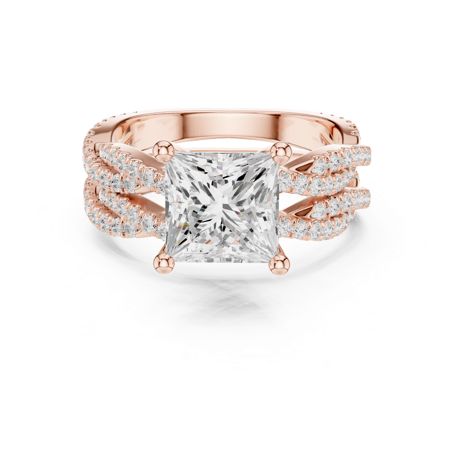 Gold Ring DDLR-300, Princess center stone, Rose Gold, view 4