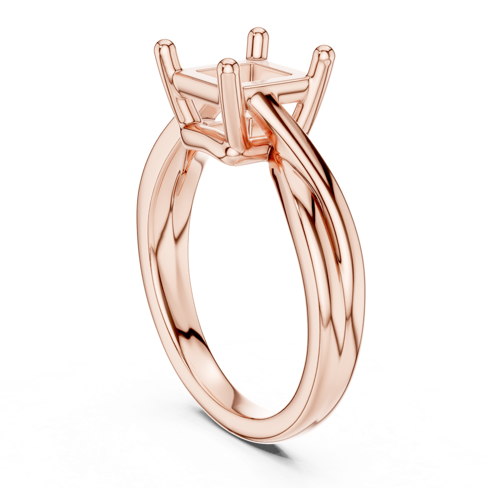 Gold Twisted Band Solitaire Engagement Ring, Princess center stone, Rose Gold, view 1
