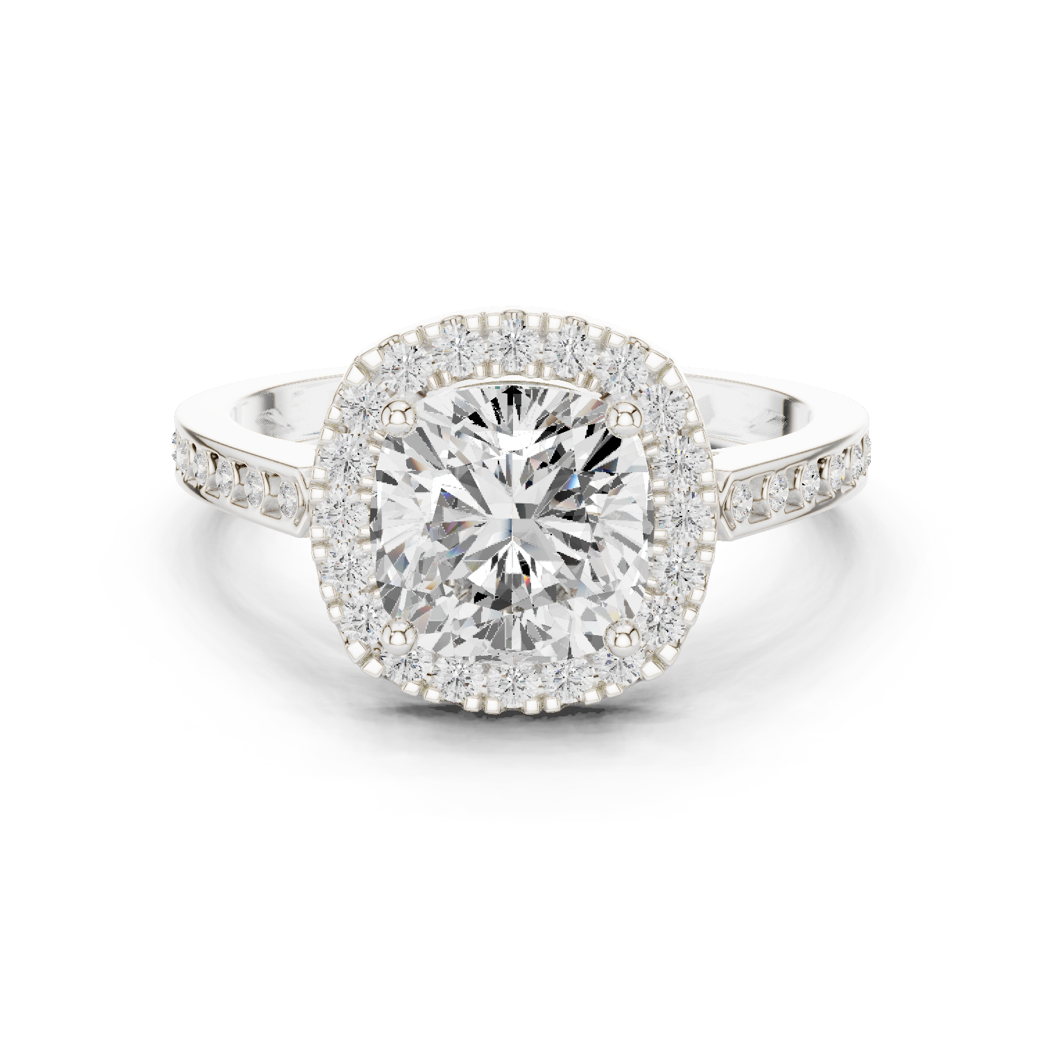 Gold Ring, Cushion center stone, White Gold