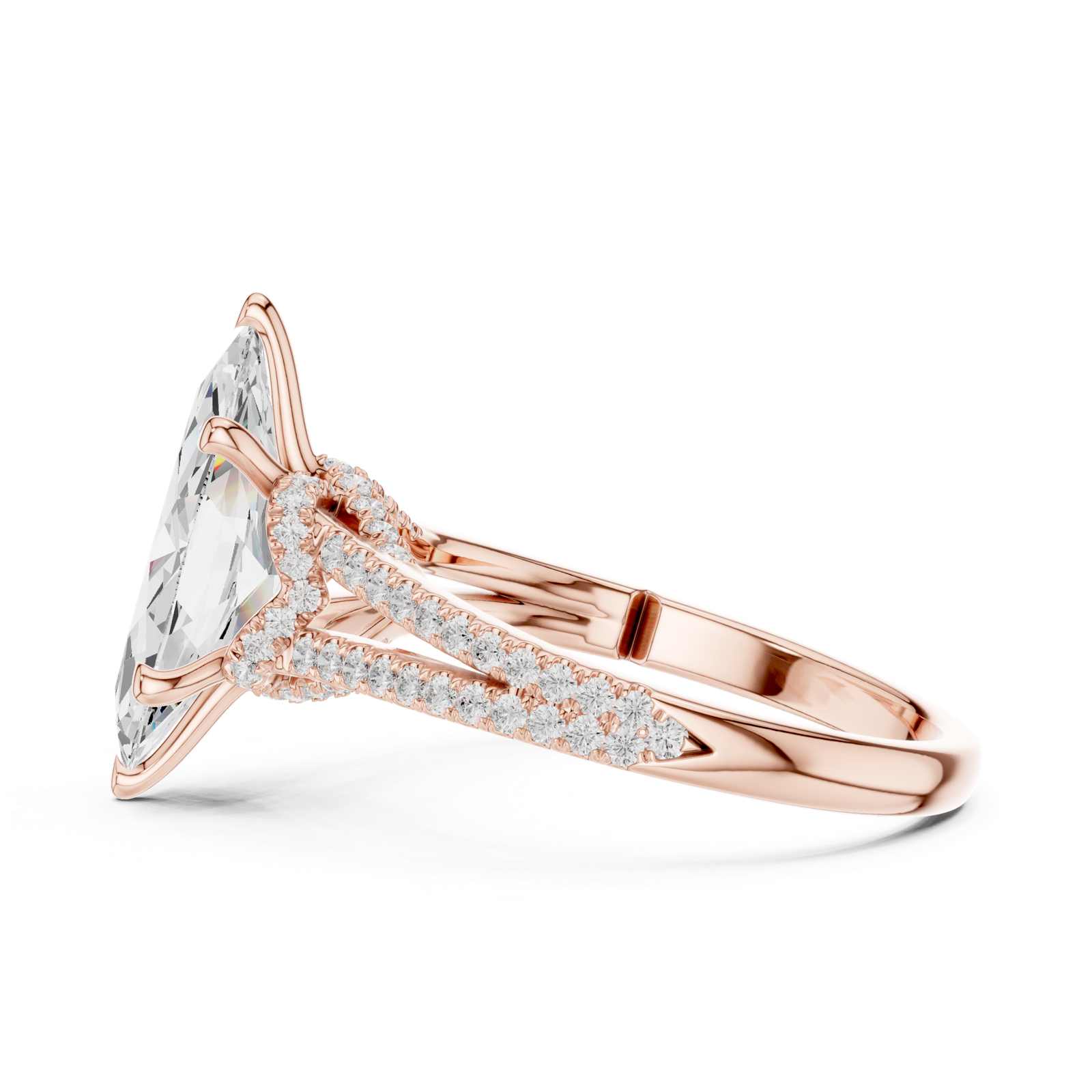 Gold Ring DDLR-252, Marquise center stone, Rose Gold, view 3