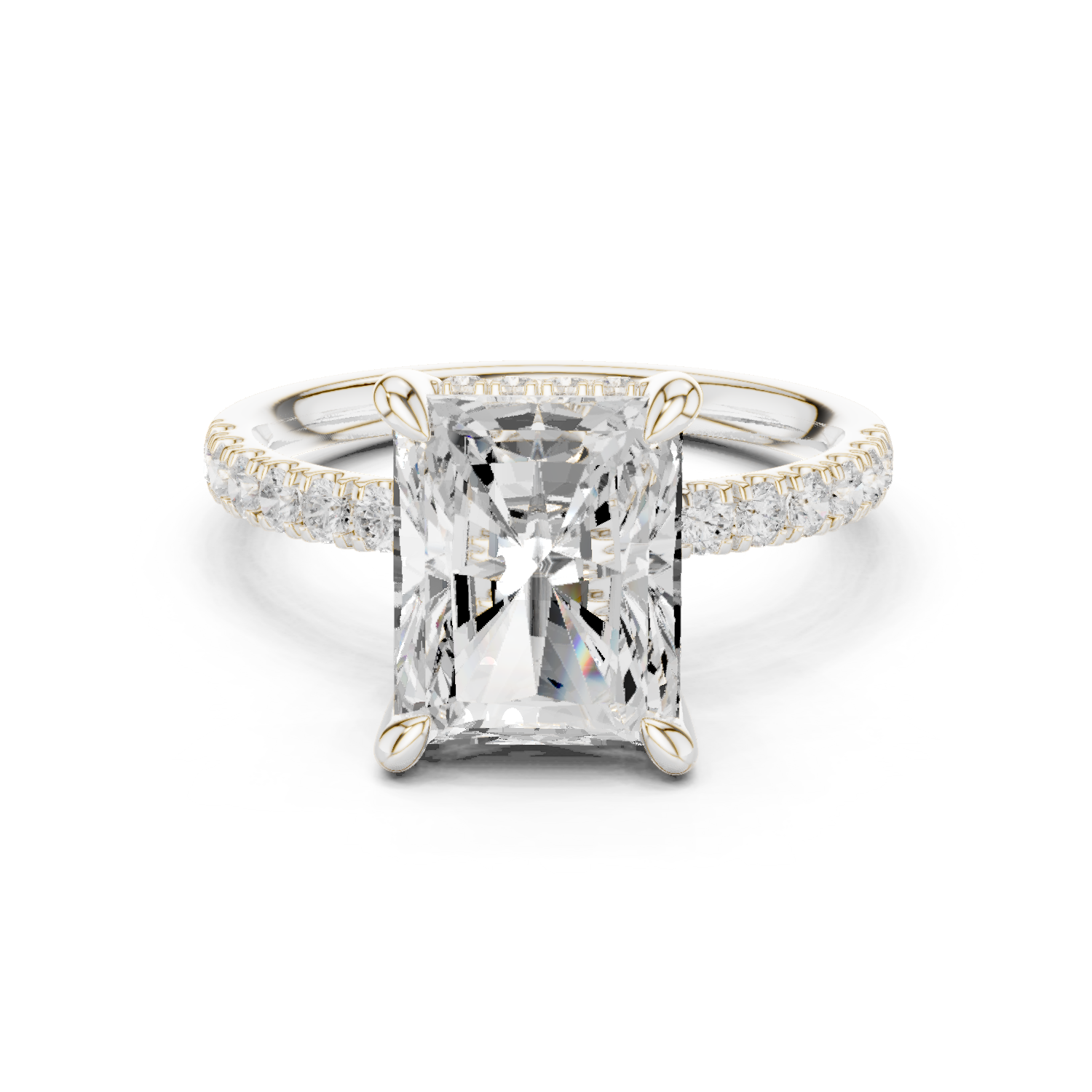 Gold Ring DDLR-259, Radiant center stone, White Gold