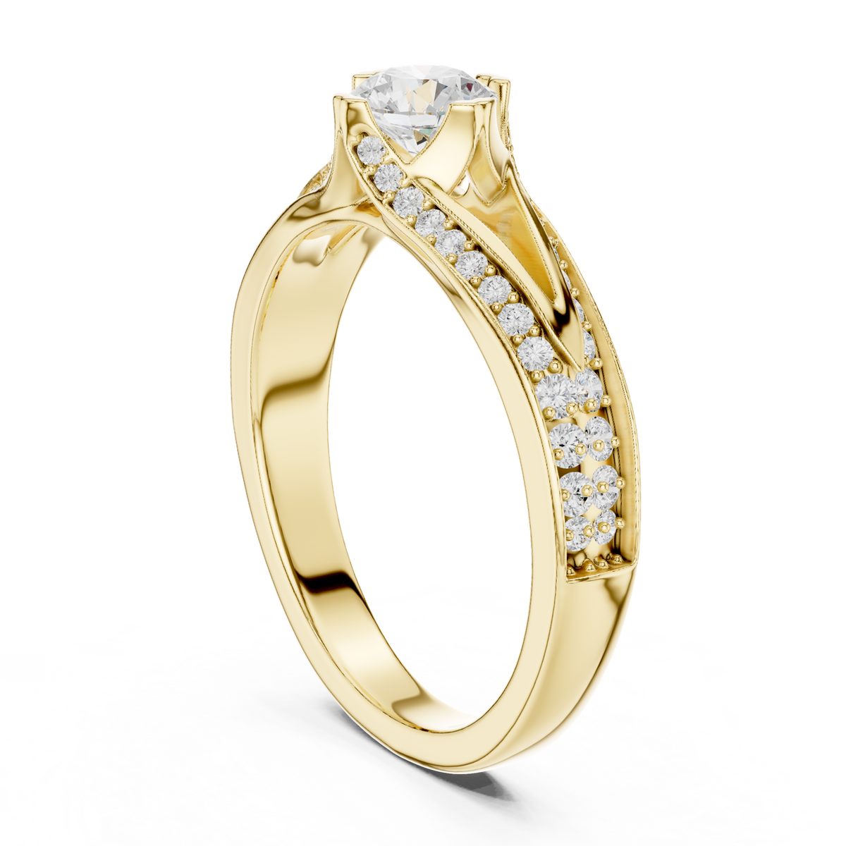 14K Solid Gold Lab Diamond Solitaire Ring, Yellow Gold, view 1
