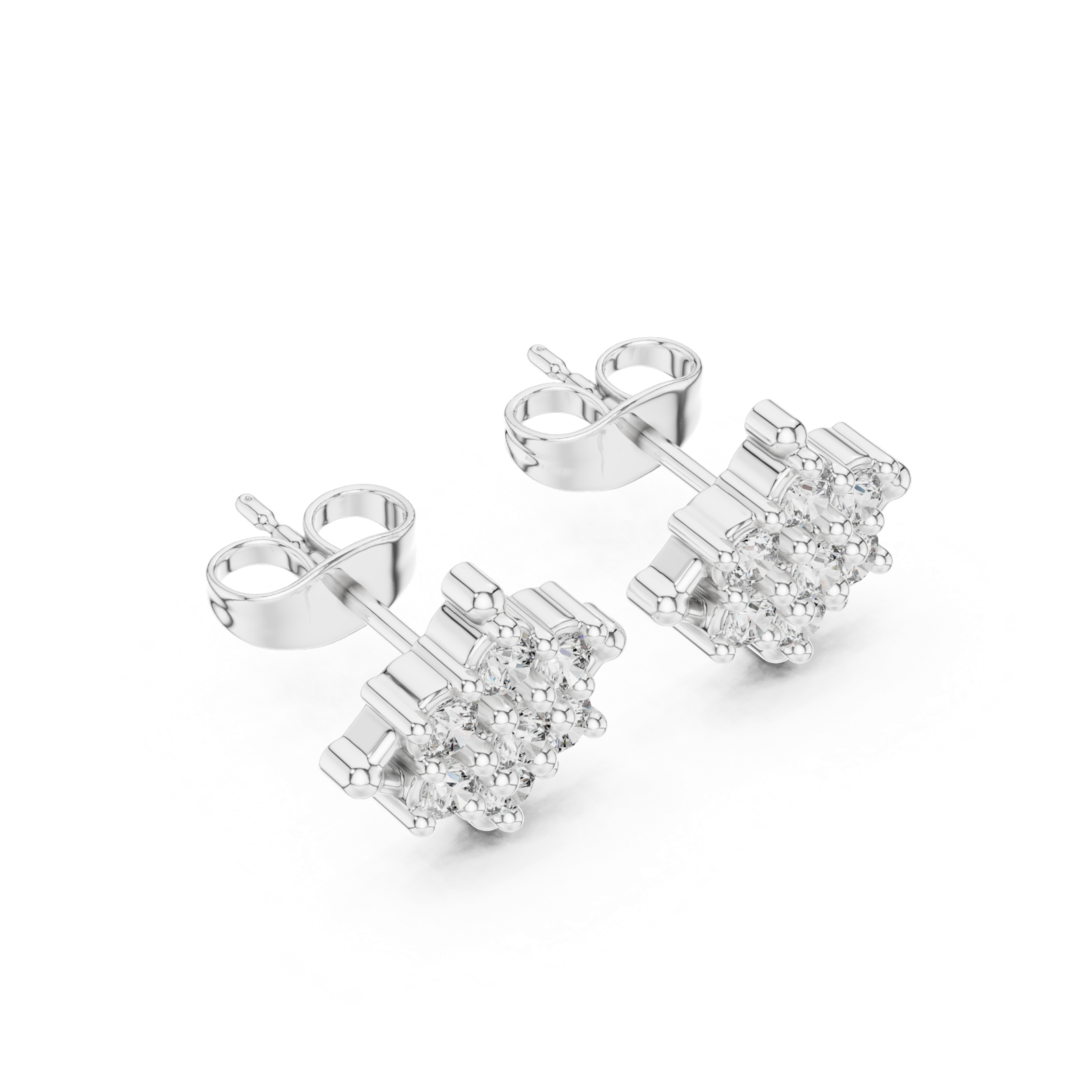 14K Solid Gold Lab Diamond Flower Cluster Earrings, White Gold, view 2