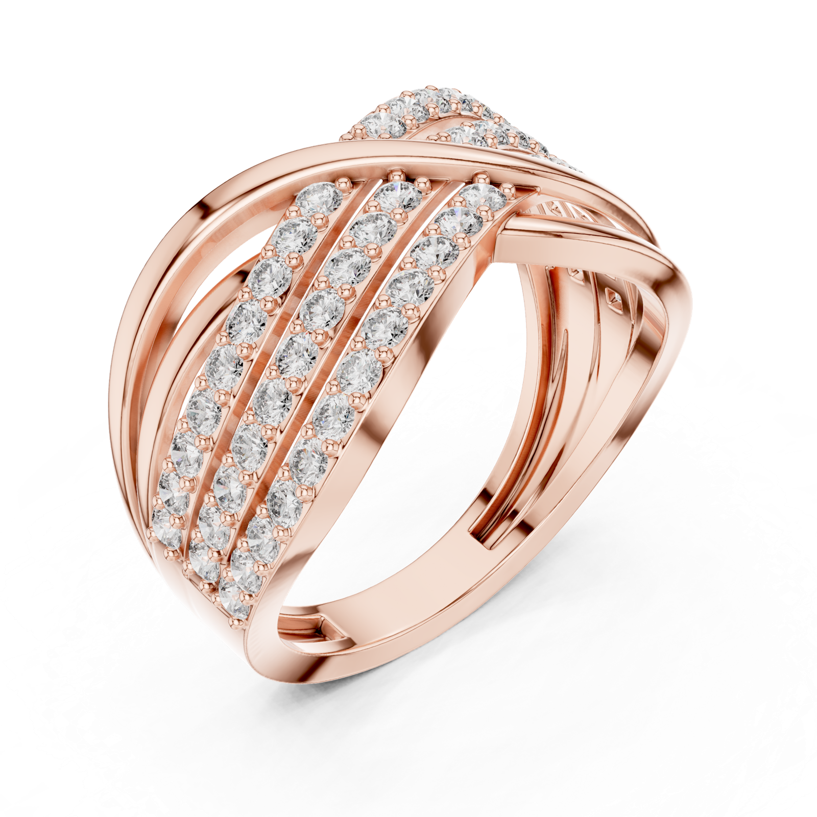 14K Solid Gold Lab Diamond Crossover Ring, Rose Gold, view 2