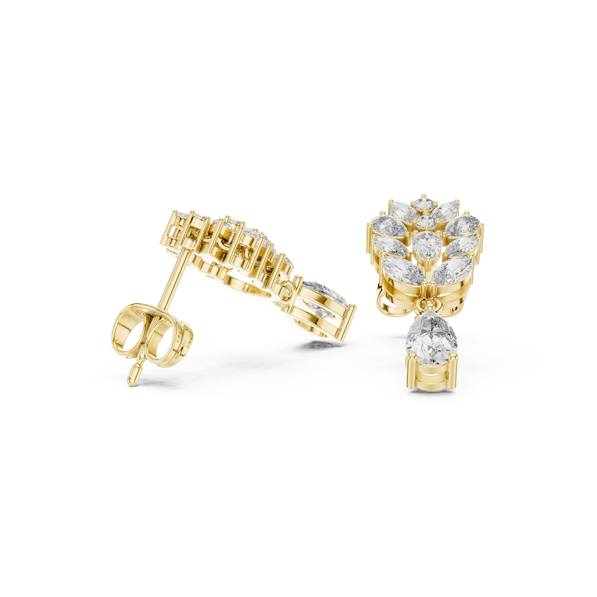 14K Solid Gold Lab Diamond Drop Earrings, Yellow Gold, view 1