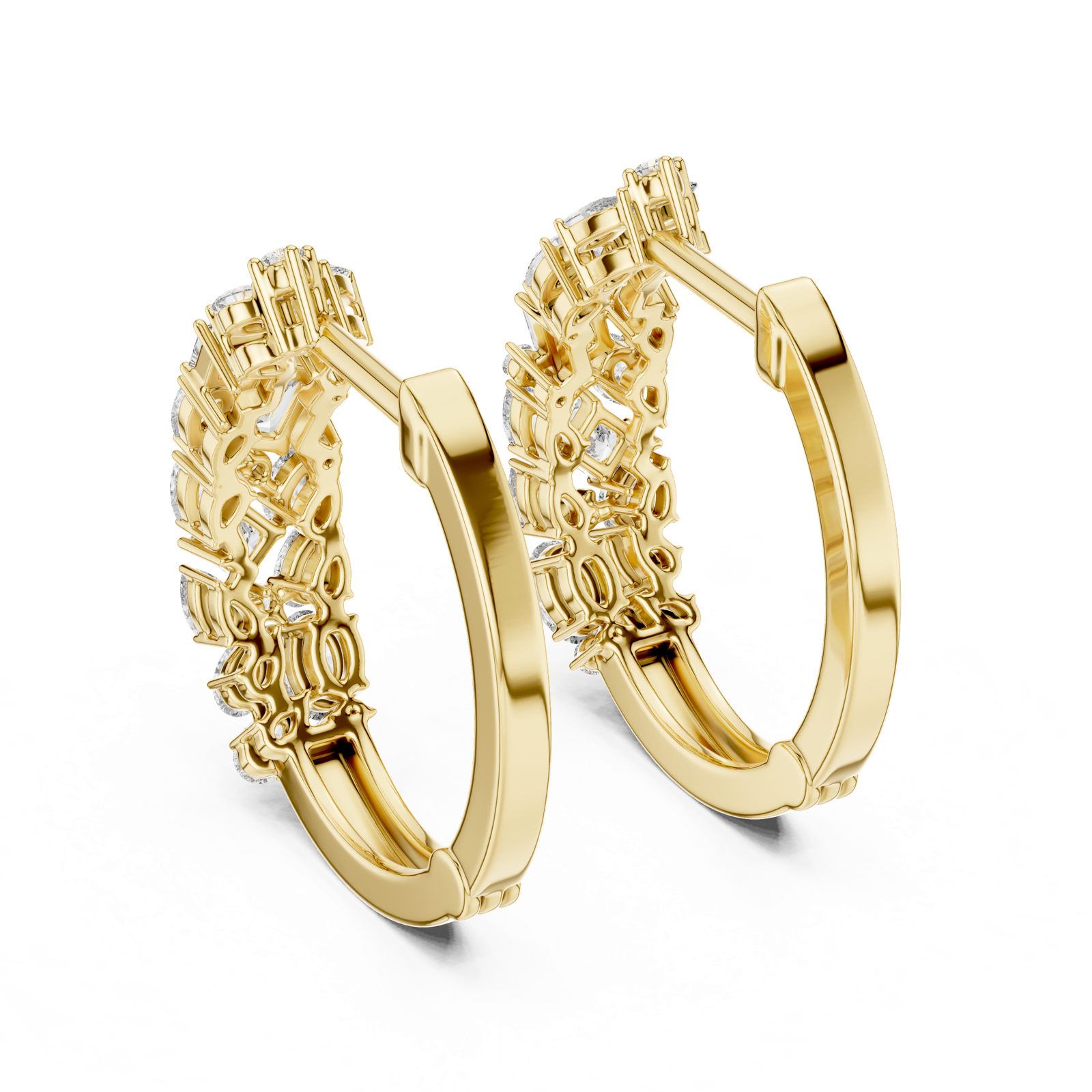 14K Solid Gold Lab Diamond Huggie Earrings, Yellow Gold, view 3