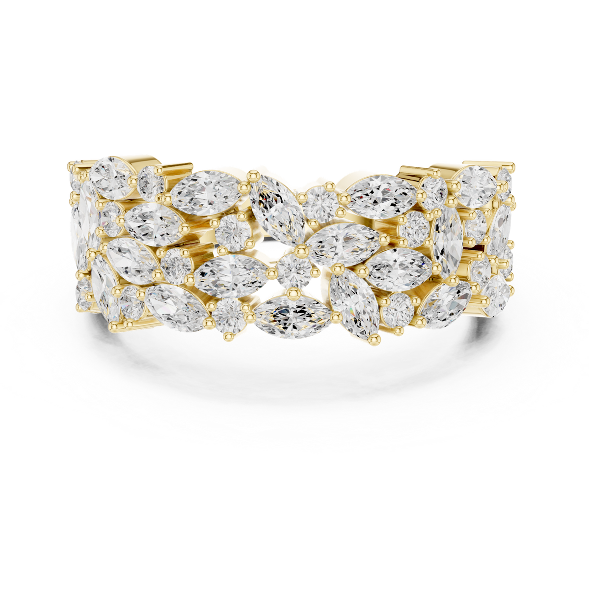 14K Solid Gold Lab Diamond Crossover Ring, Yellow Gold
