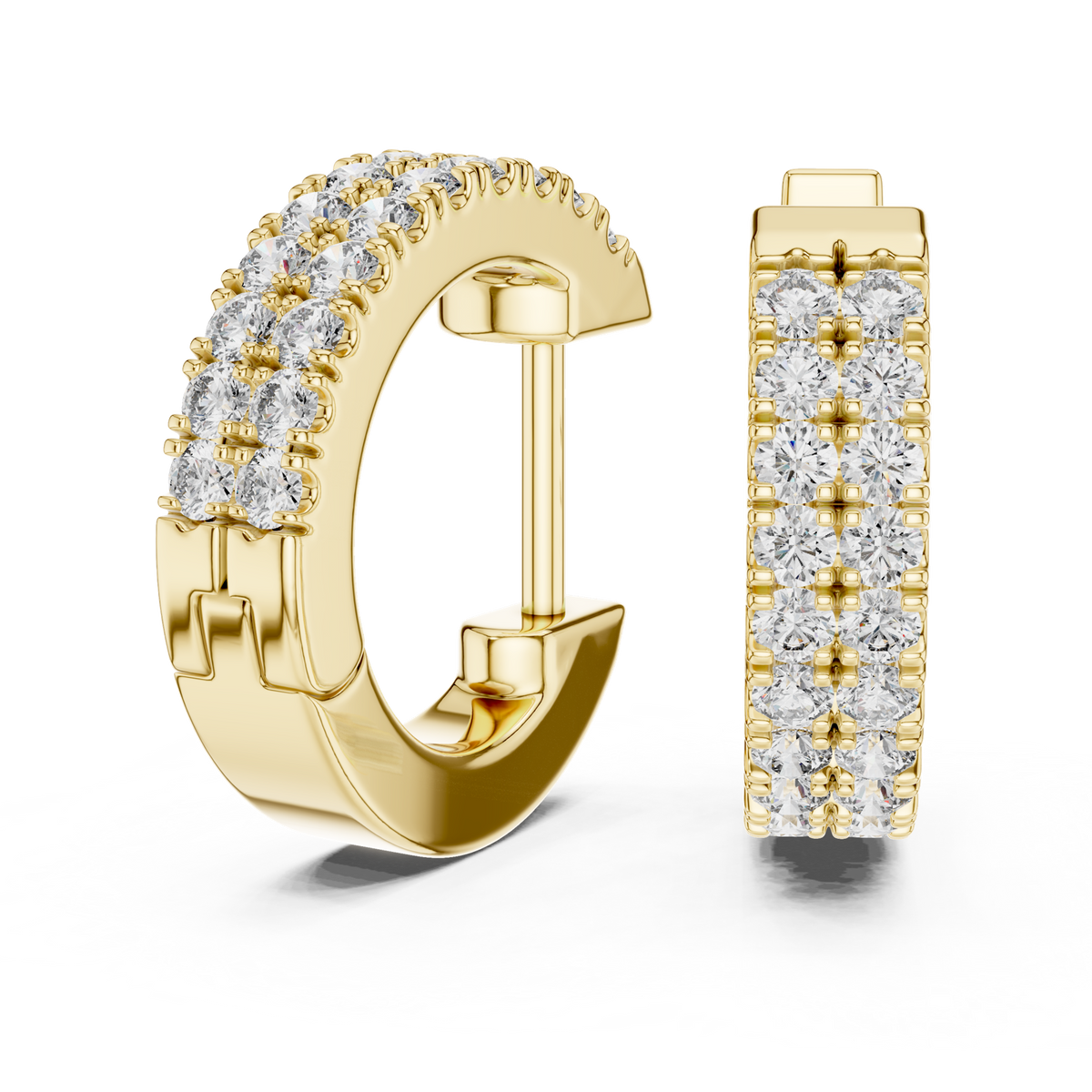 14K Solid Gold Lab Diamond Huggie Earrings, Yellow Gold, view 1
